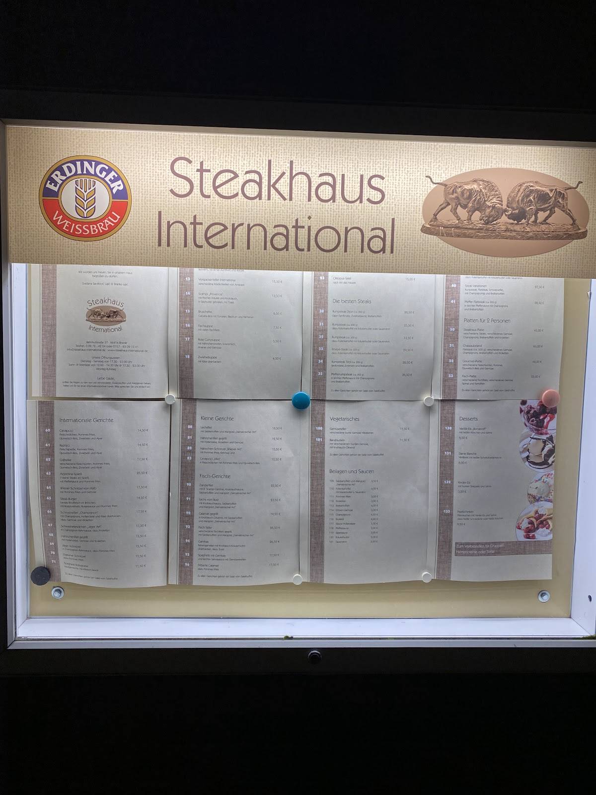 Menu de Steakhaus International