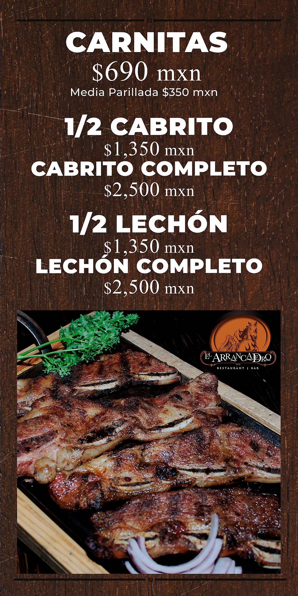 Carta de El Arrancadero Restaurant & Bar, Ciudad Juarez
