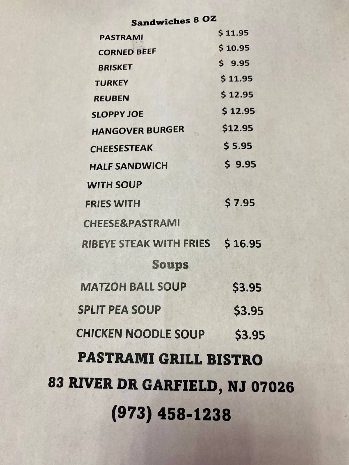 Menu at Pastrami Grill Bistro steakhouse, Garfield