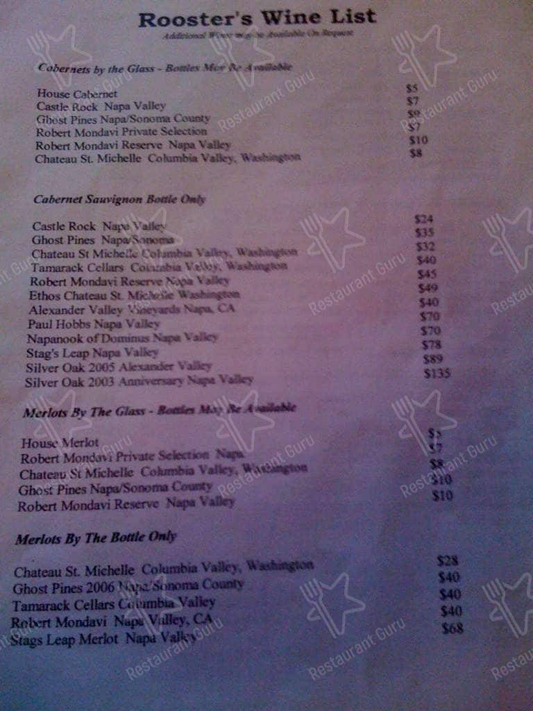 Menu at Roosters Steak & Chop House steakhouse, Klamath Falls
