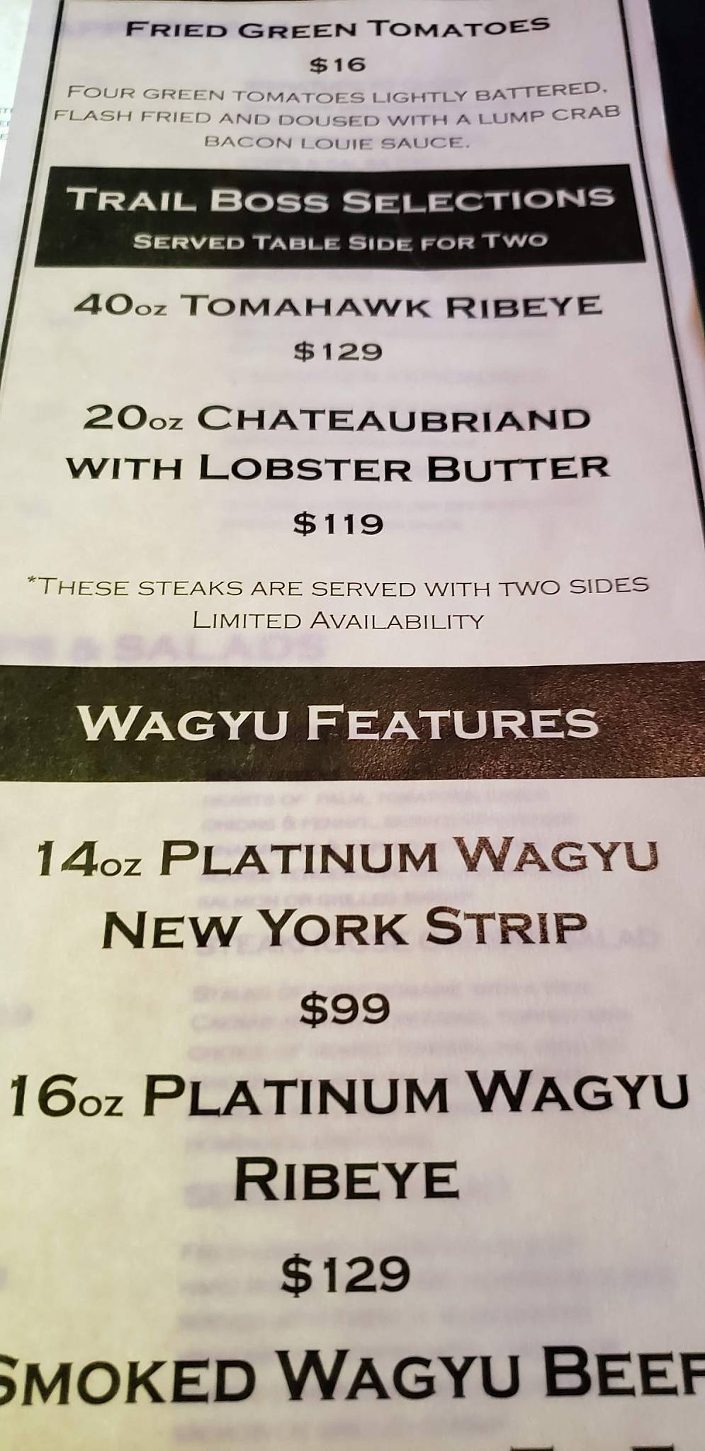 Menu at Steiner Ranch Steakhouse, Austin, Steiner Ranch Blvd