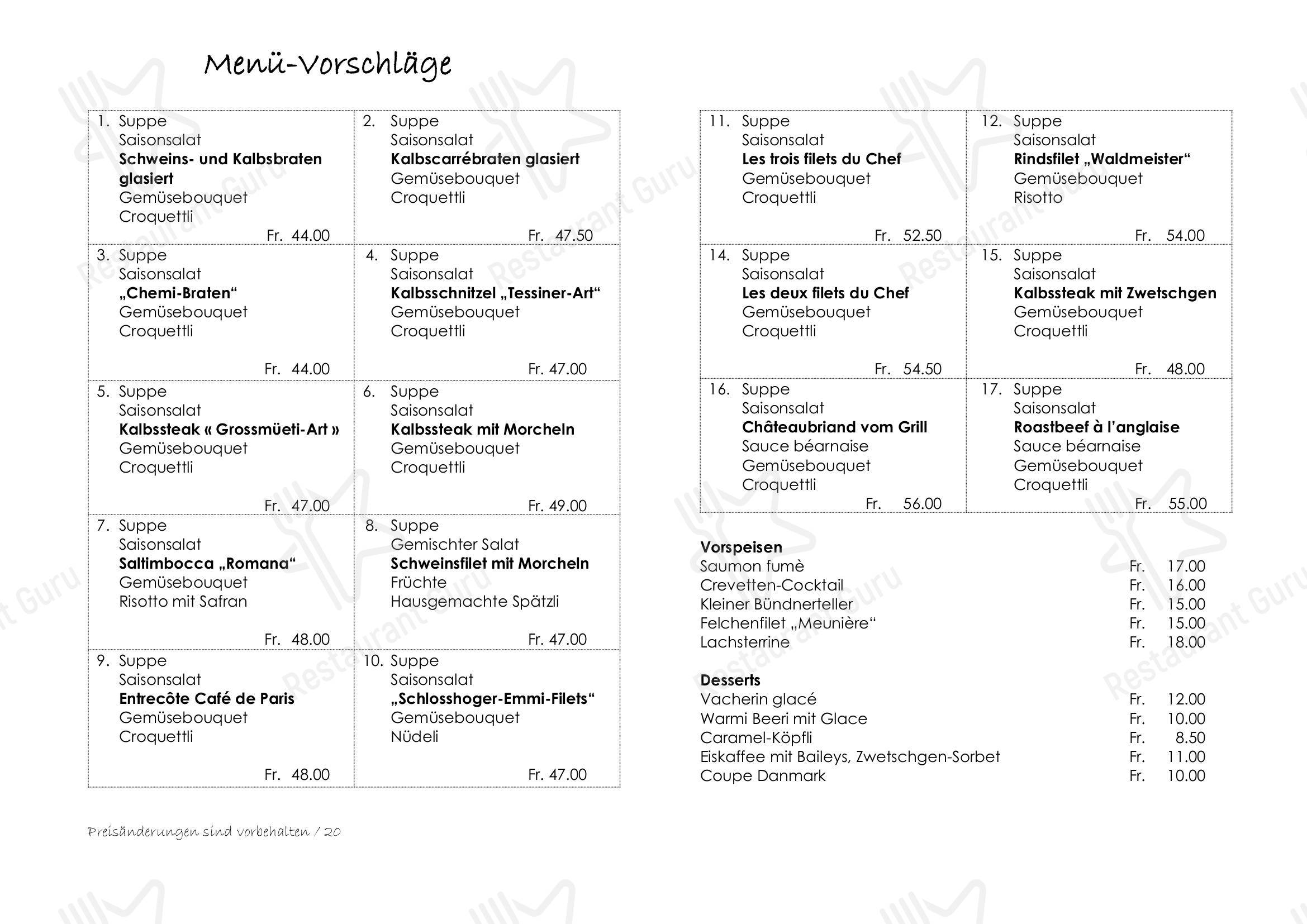 Menu per Sternen Koppigen ristorante