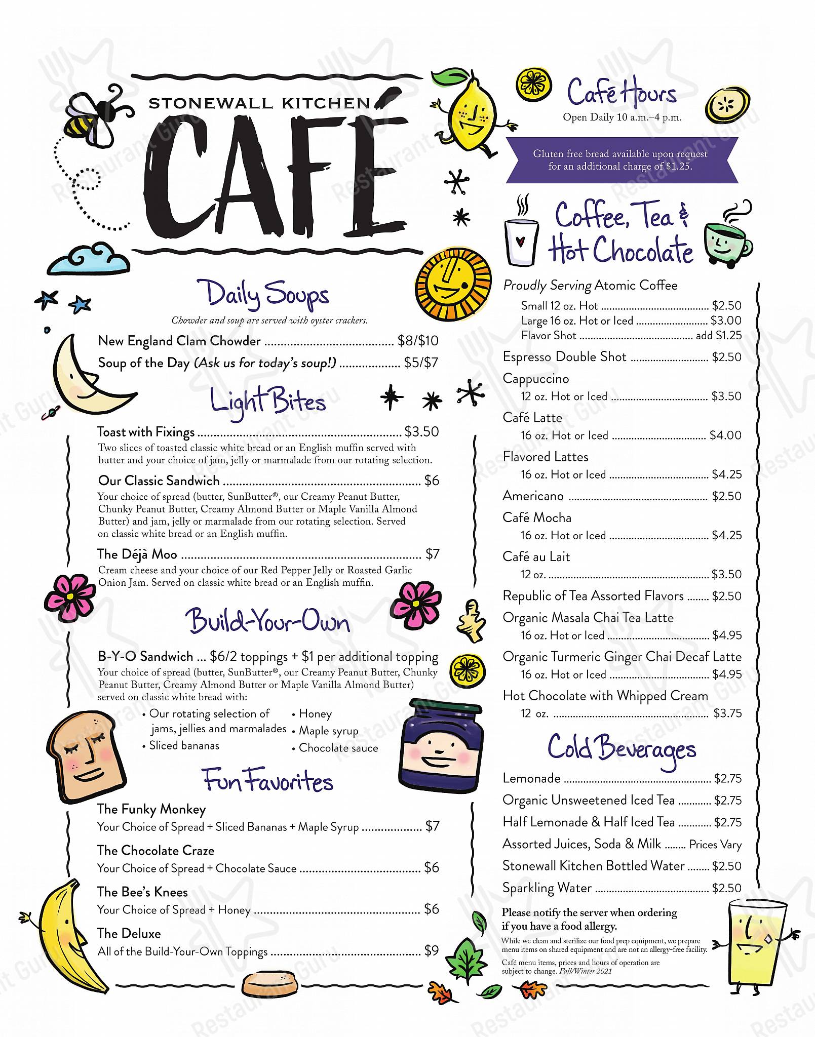 Menu at Stonewall Kitchen Cafe, York