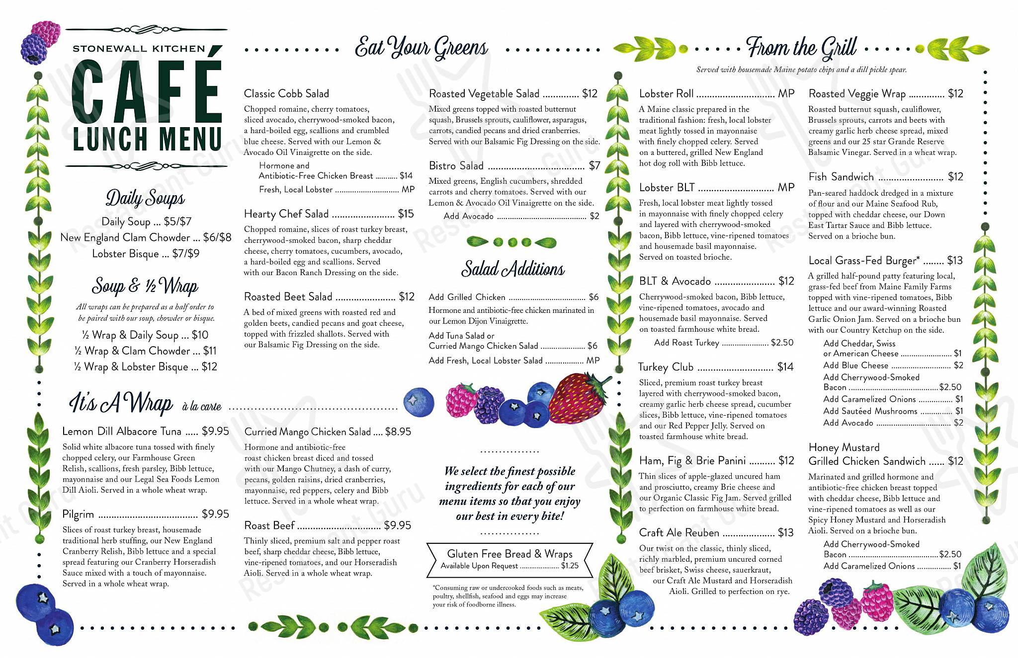 Menu at Stonewall Kitchen Cafe, York