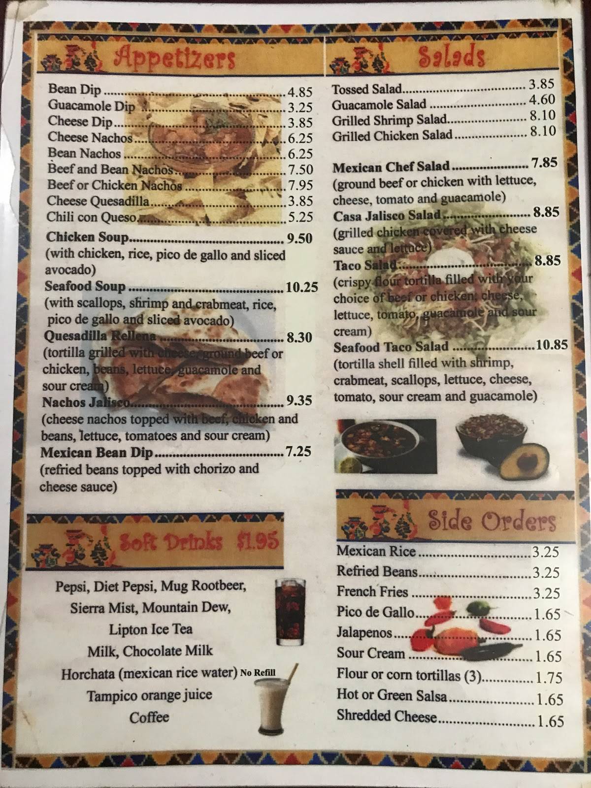 Menu at La Casa Jalisco restaurant, Streator