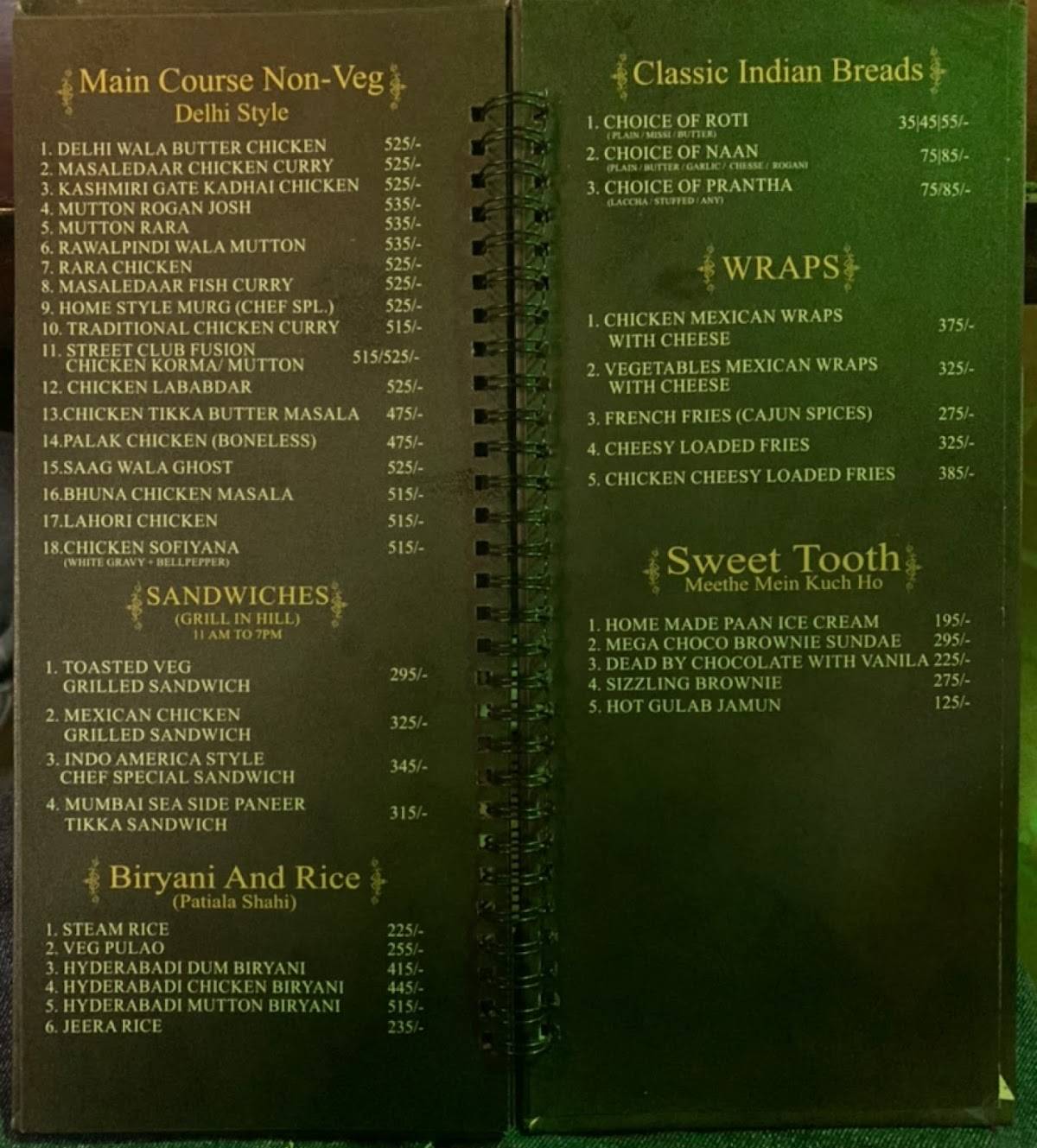 Street Club Bar Patiala menu