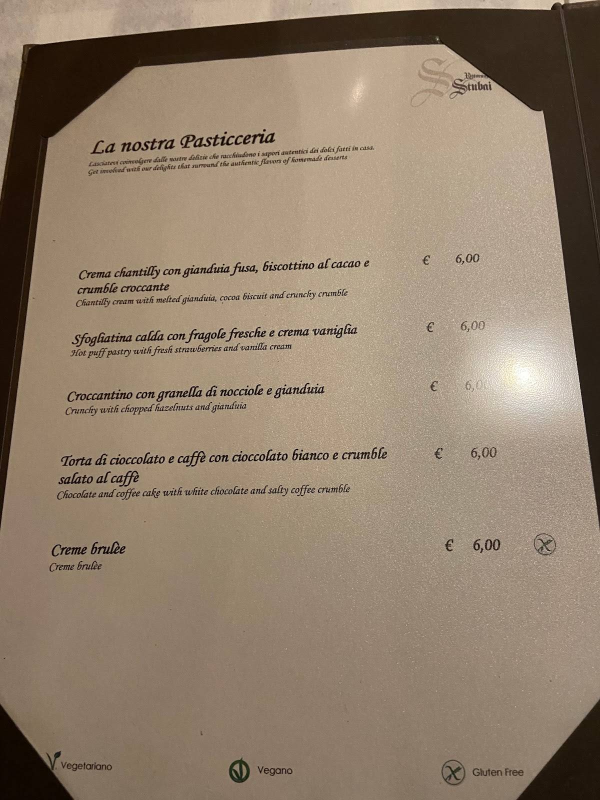 Menu di Stubai Ristorante 