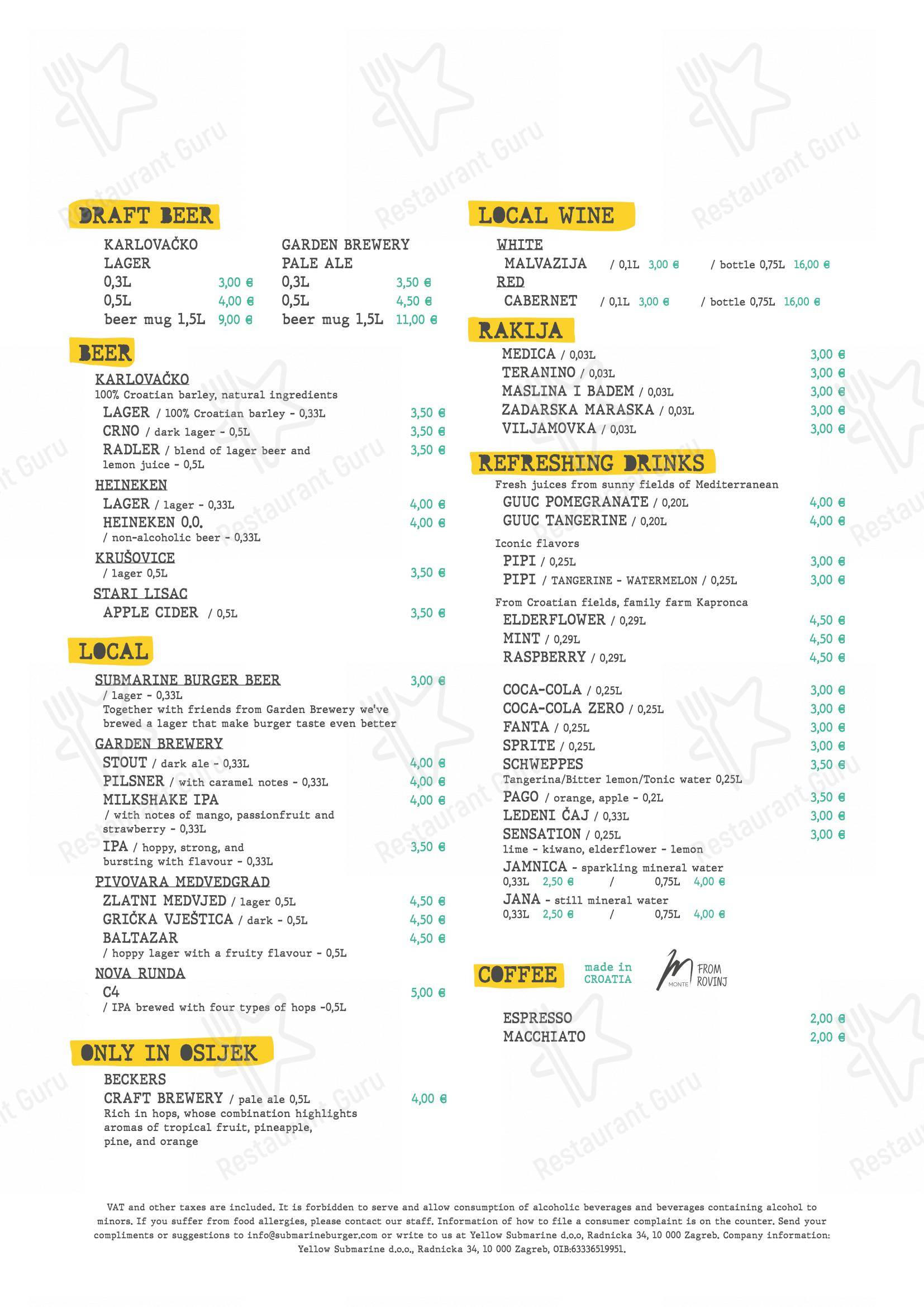 At Home Catering Menu per Submarine Burger Frankopanska ristorante