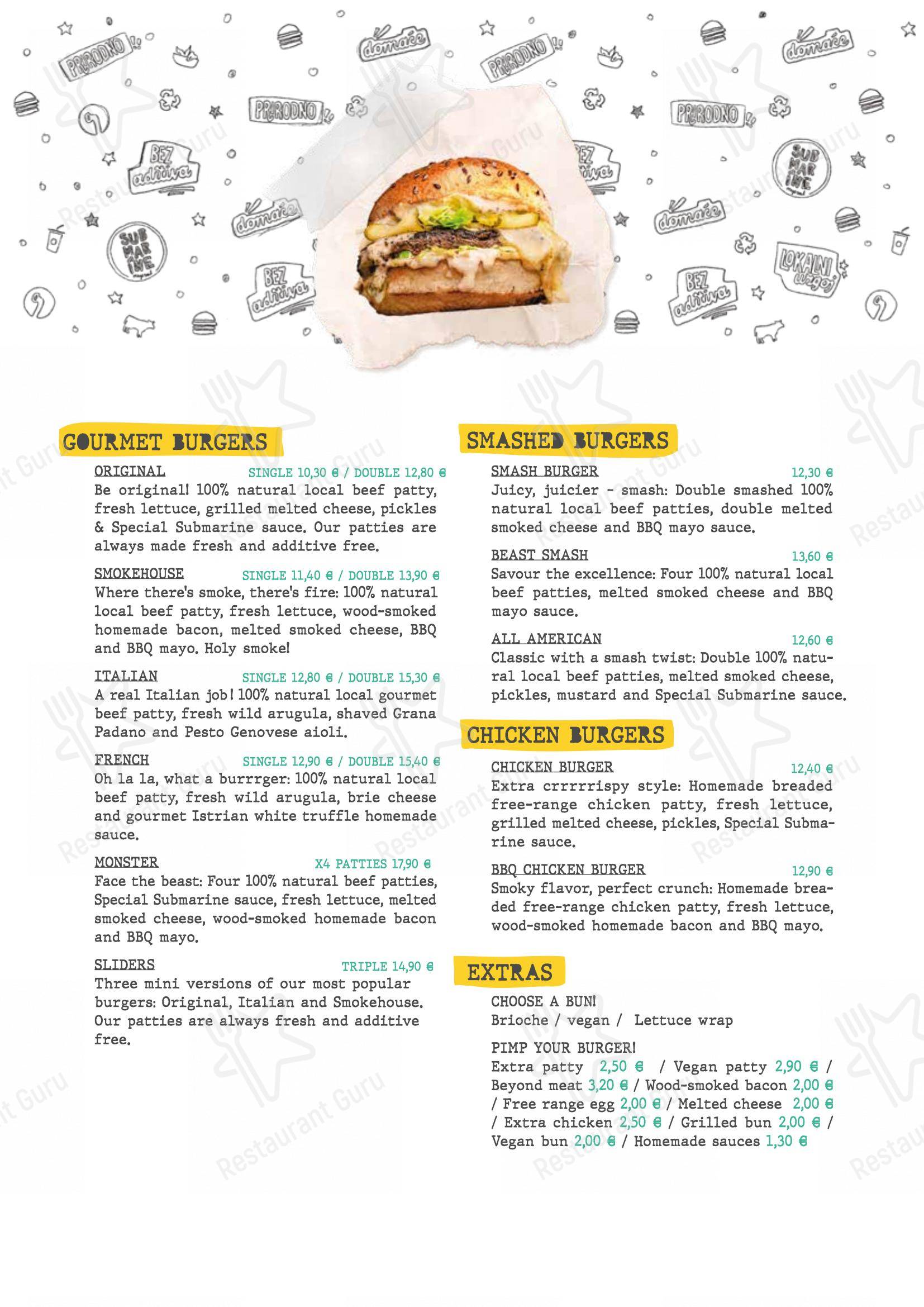 Menu di Submarine Burger Frankopanska - Lunch Menu