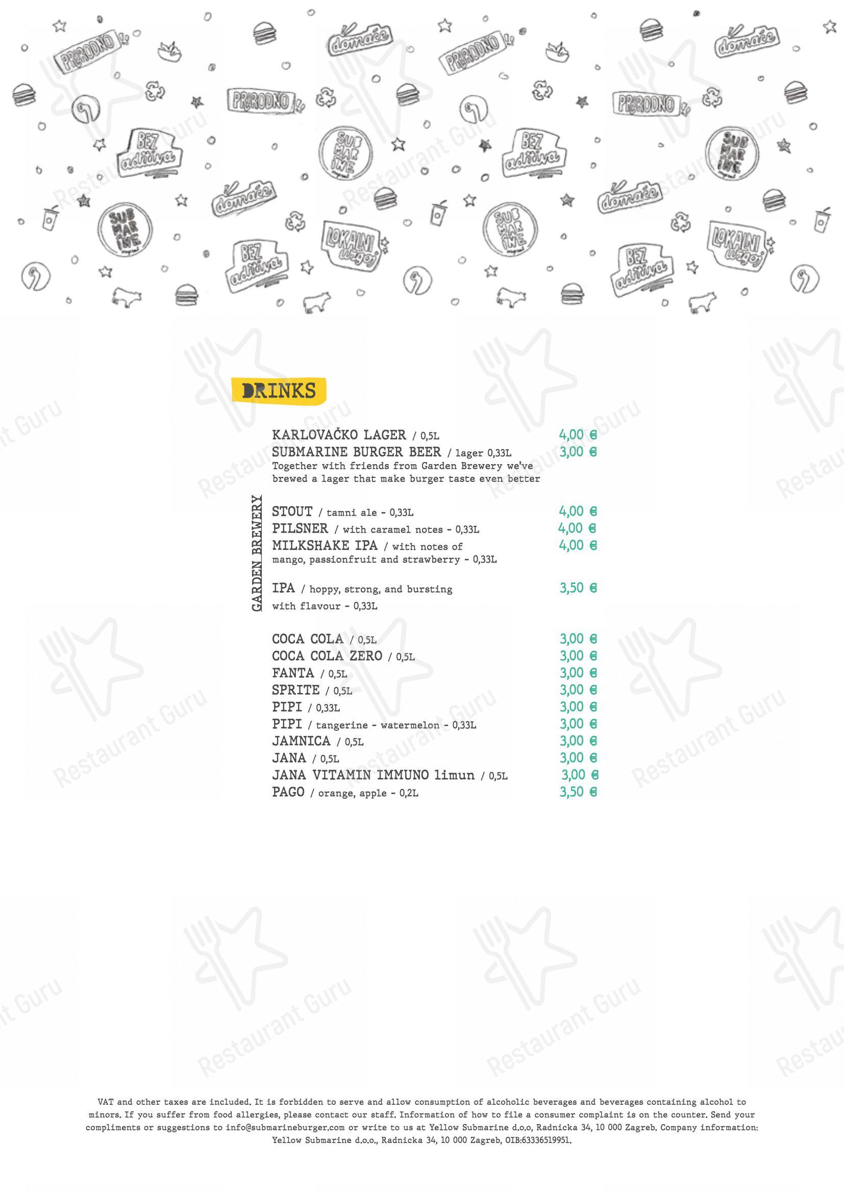 Ночное меню per Submarine Burger Frankopanska ristorante