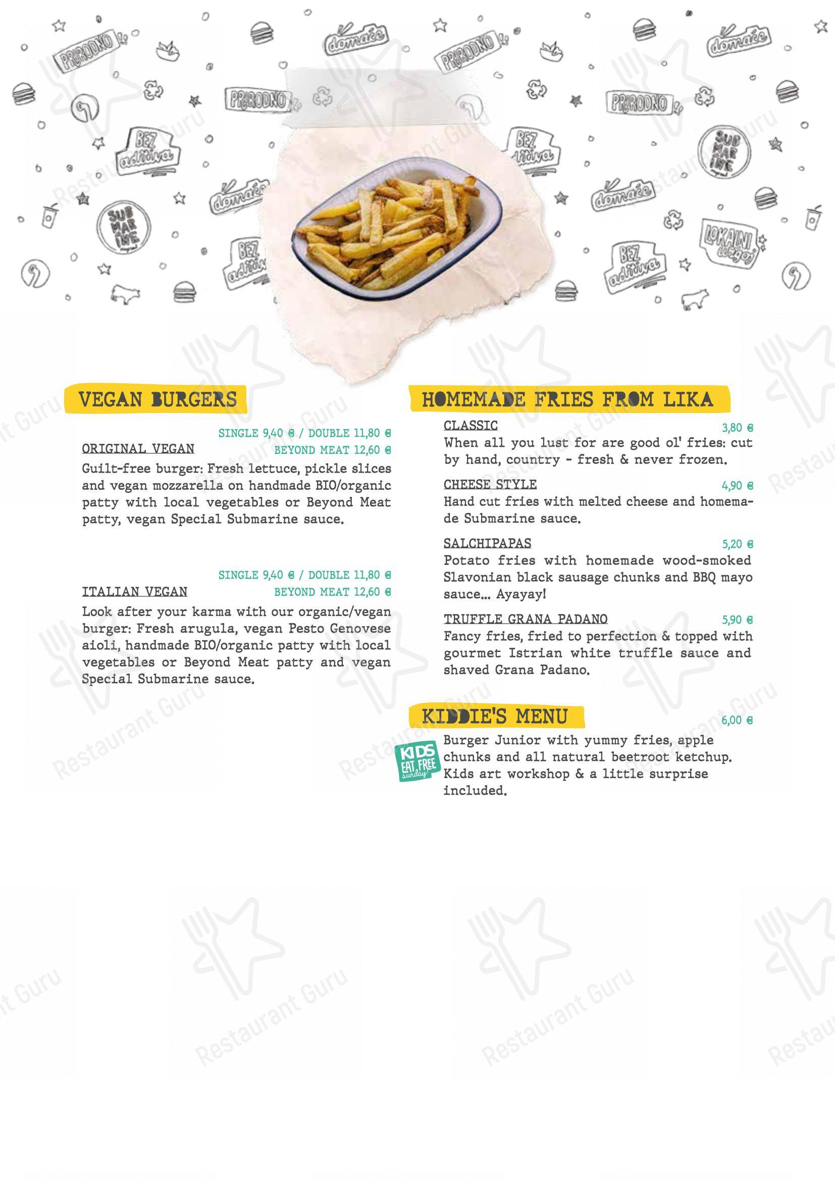 Menu bar per Submarine Burger Frankopanska ristorante