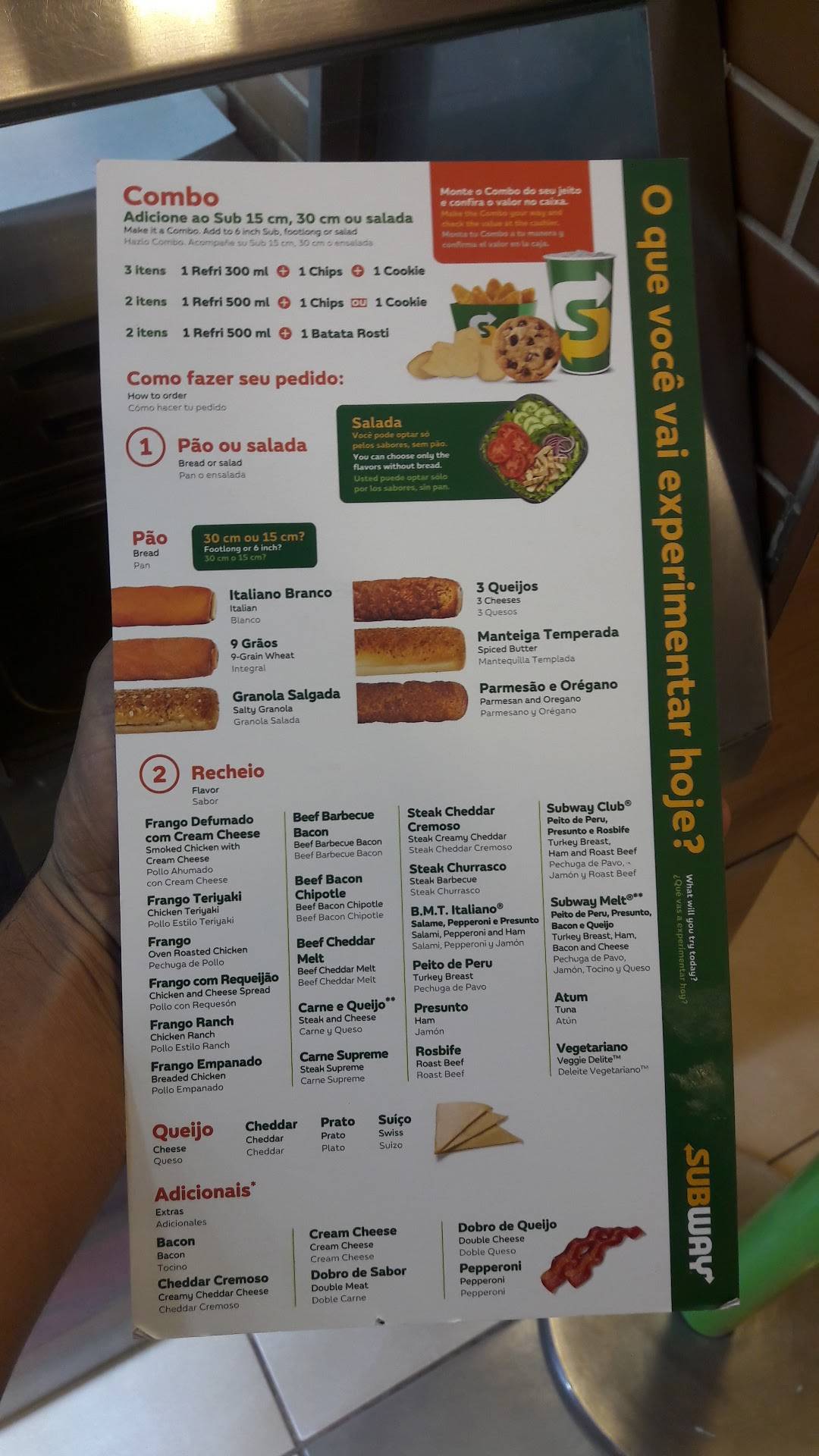 Subway cardápio