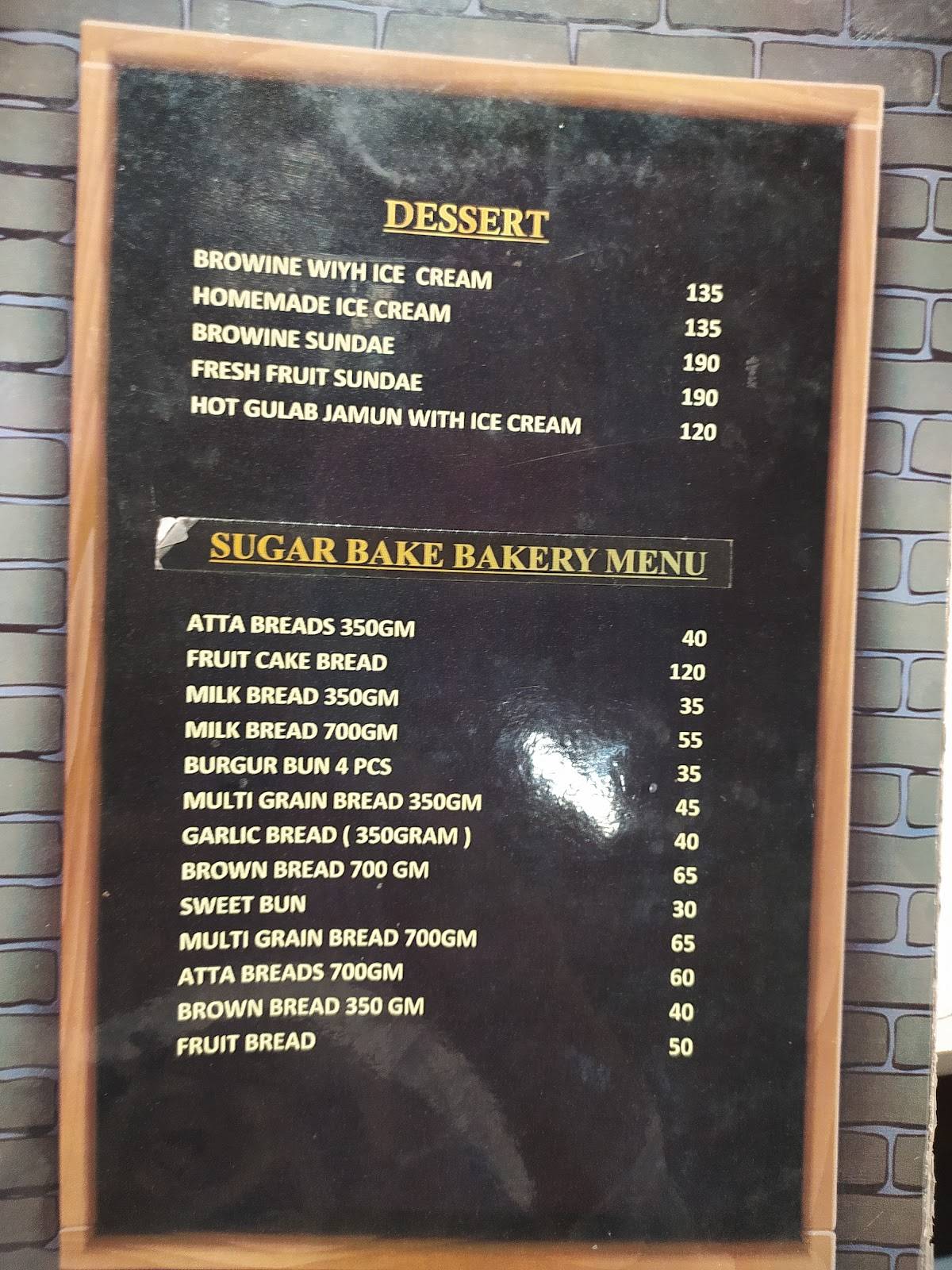Sugar Bake India menu
