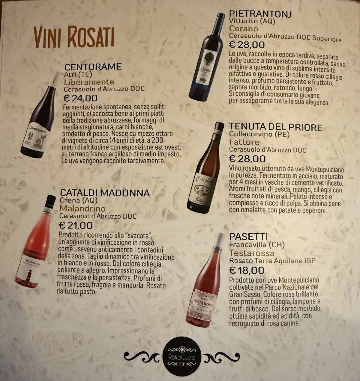 Menu di RétroGusto 