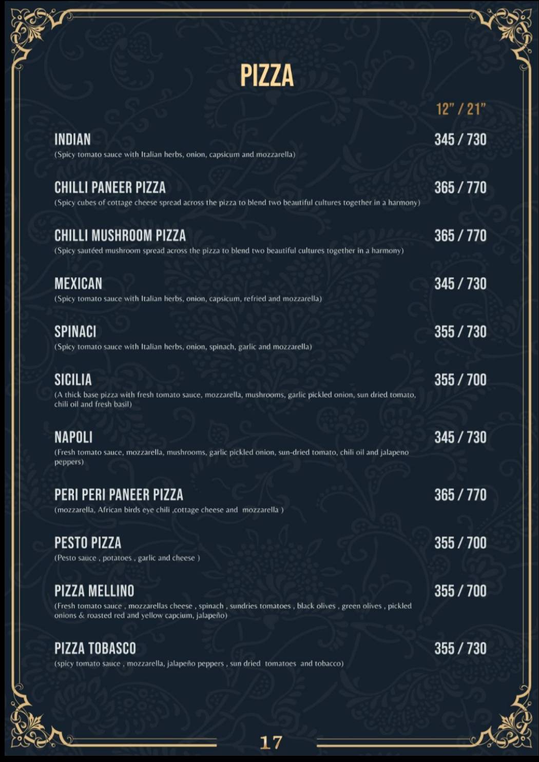 Sun Shine menu