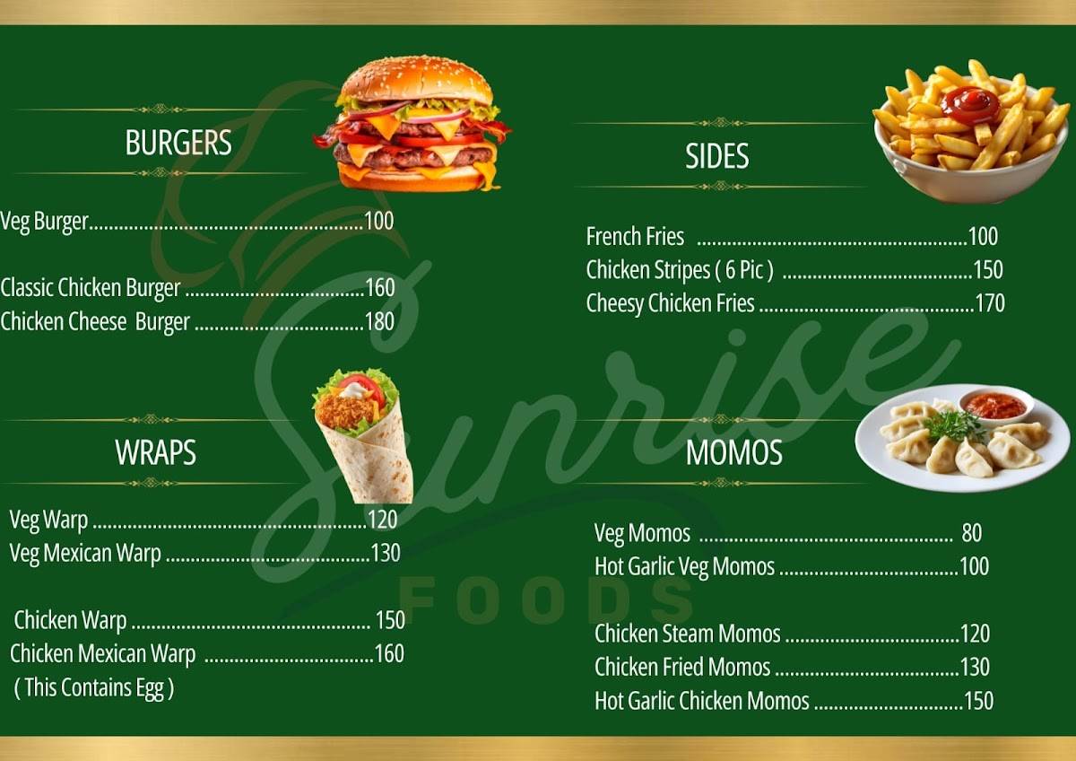 Sunrise foods 2.0 menu