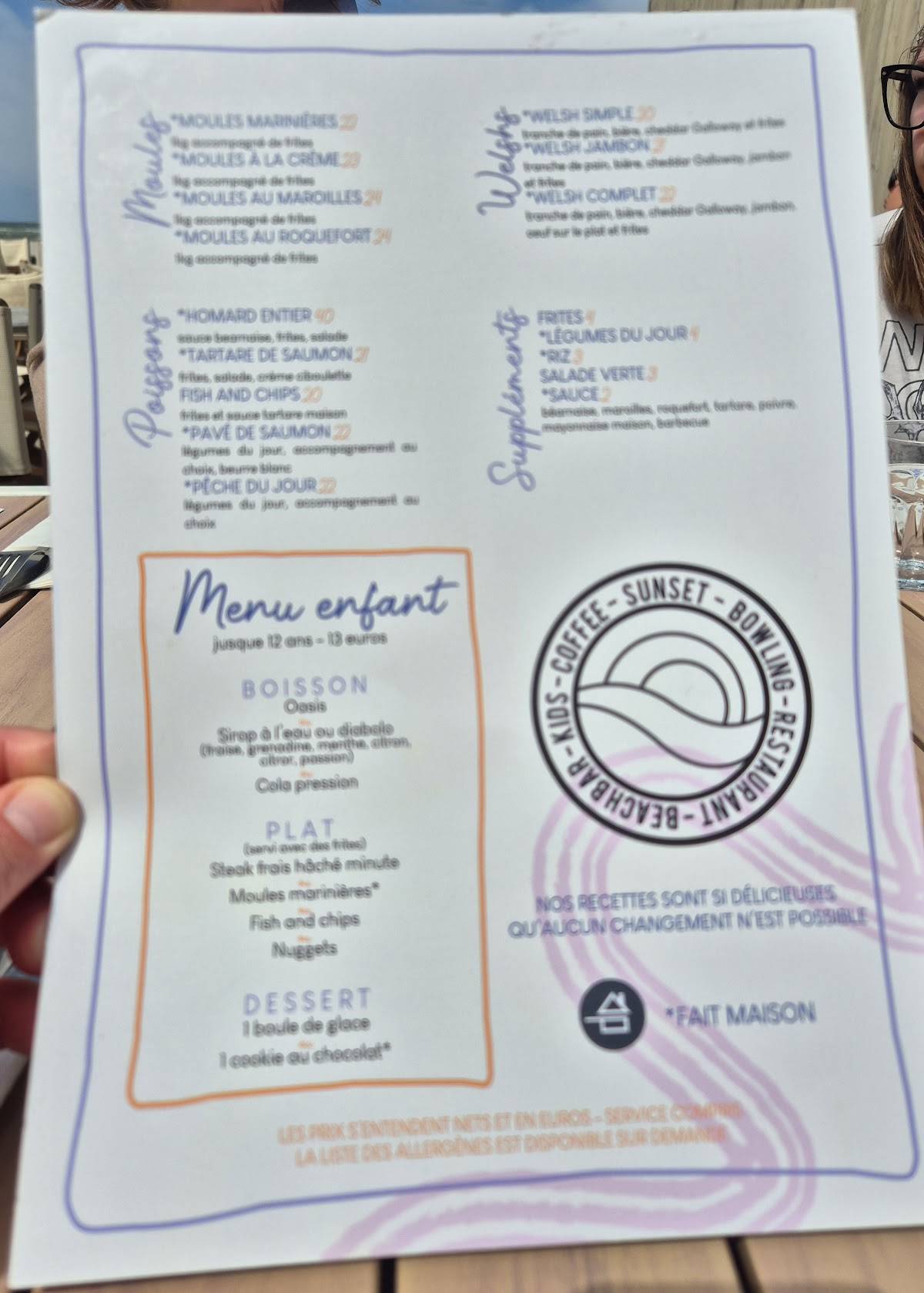 Menu de Sunset