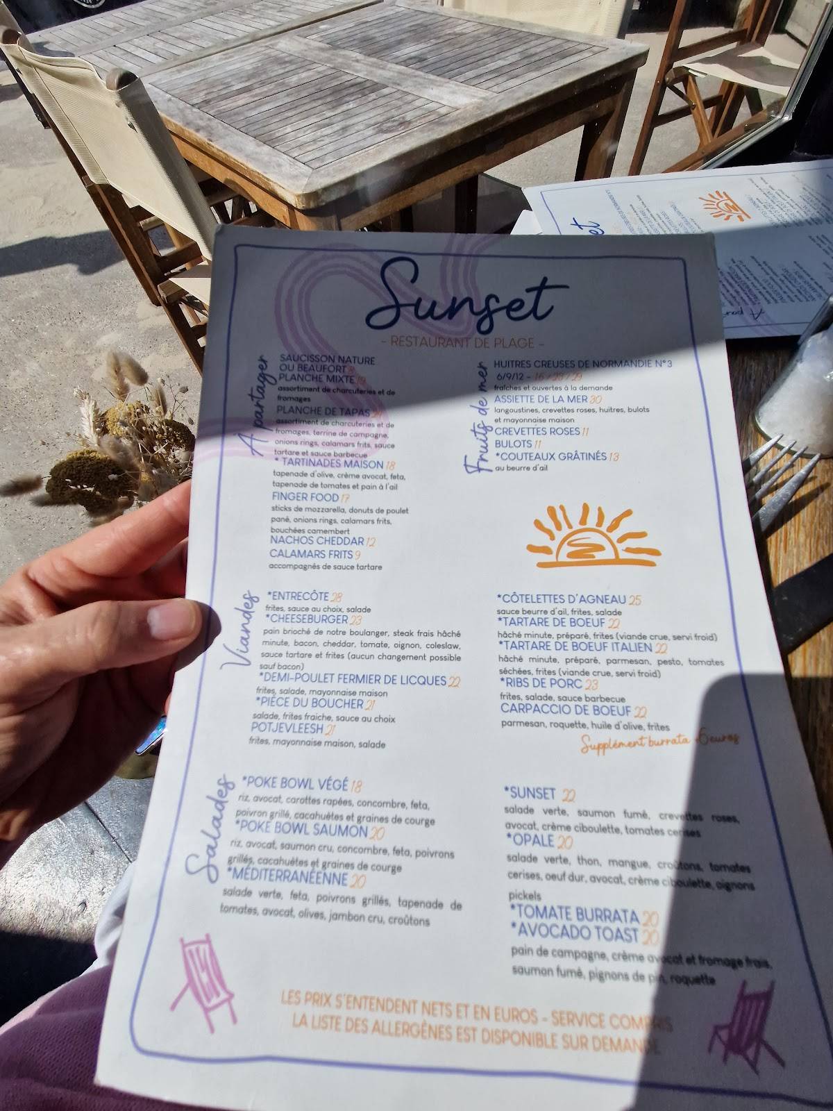 Menu de Sunset