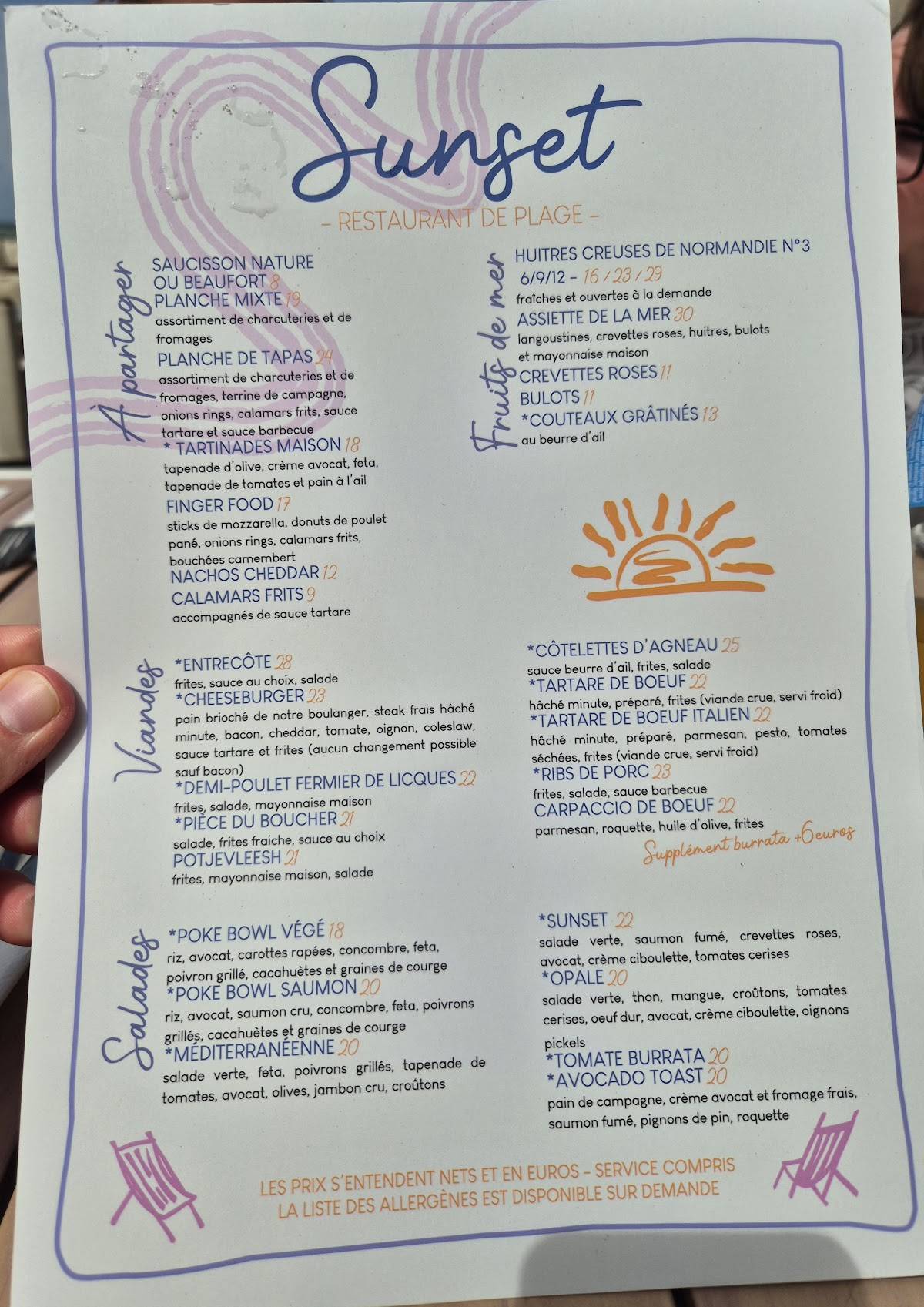 Menu de Sunset