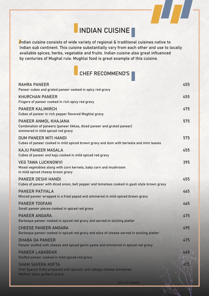 Spice Petals - a Fleet Restro & Banquet menu