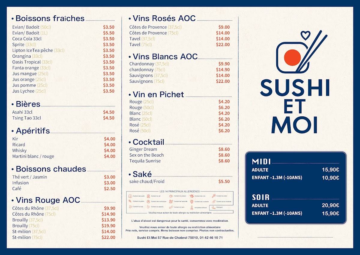Menu de Sushi et Moi (formule à volonté)