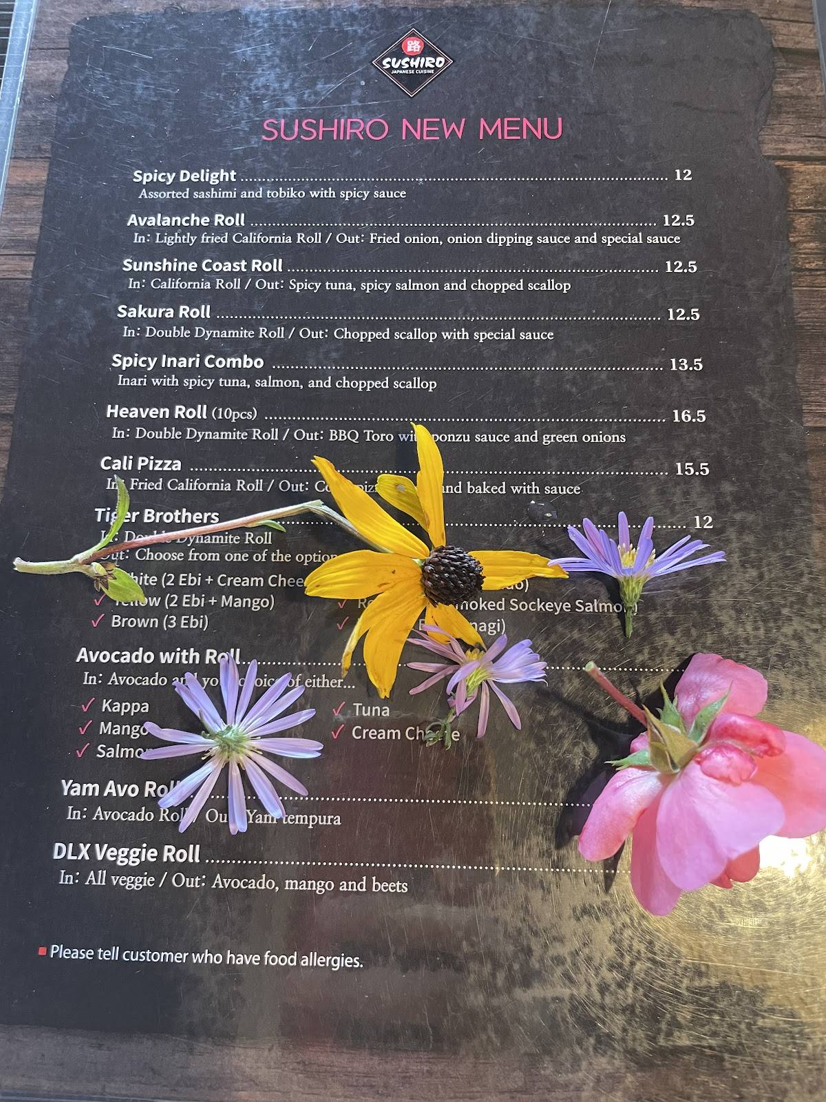Menu de Sushiro