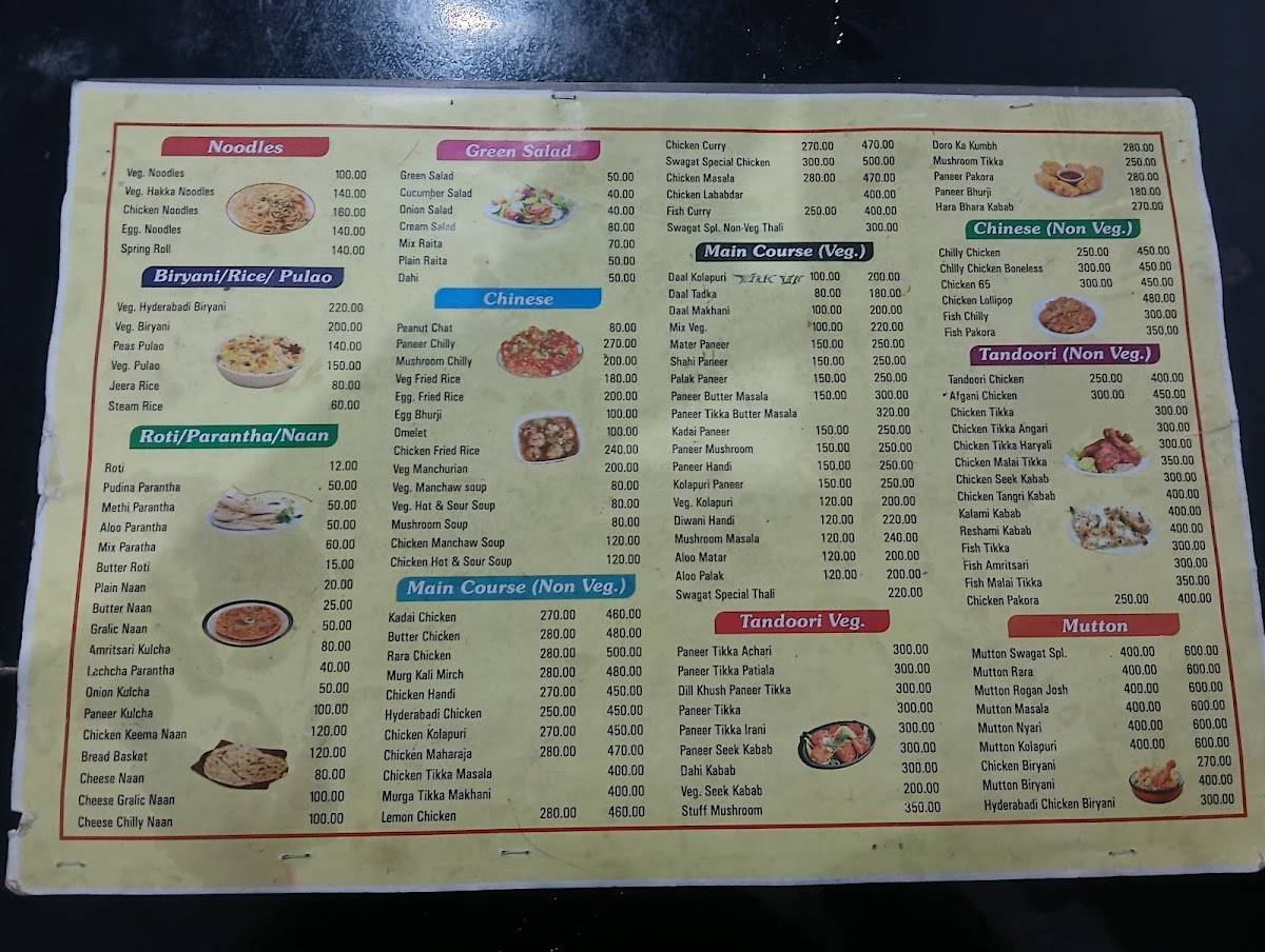 Swagat restaurant menu
