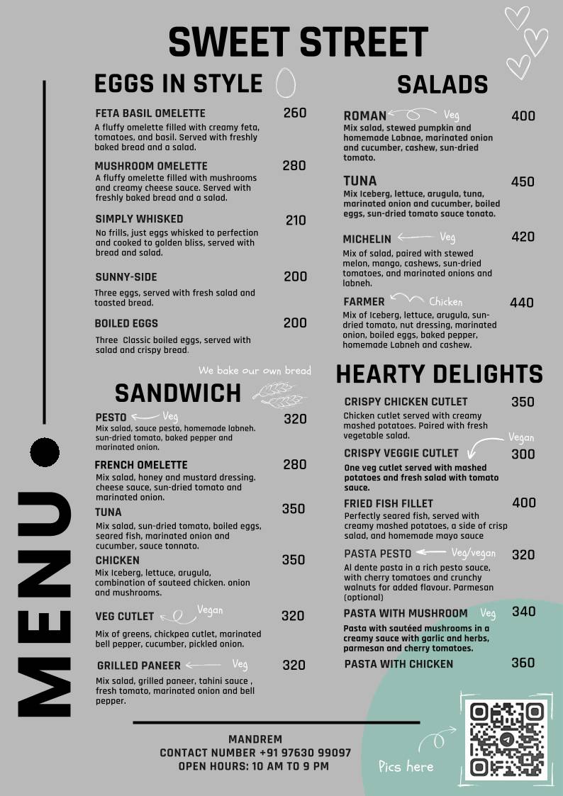 Sweet Street Bakery menu