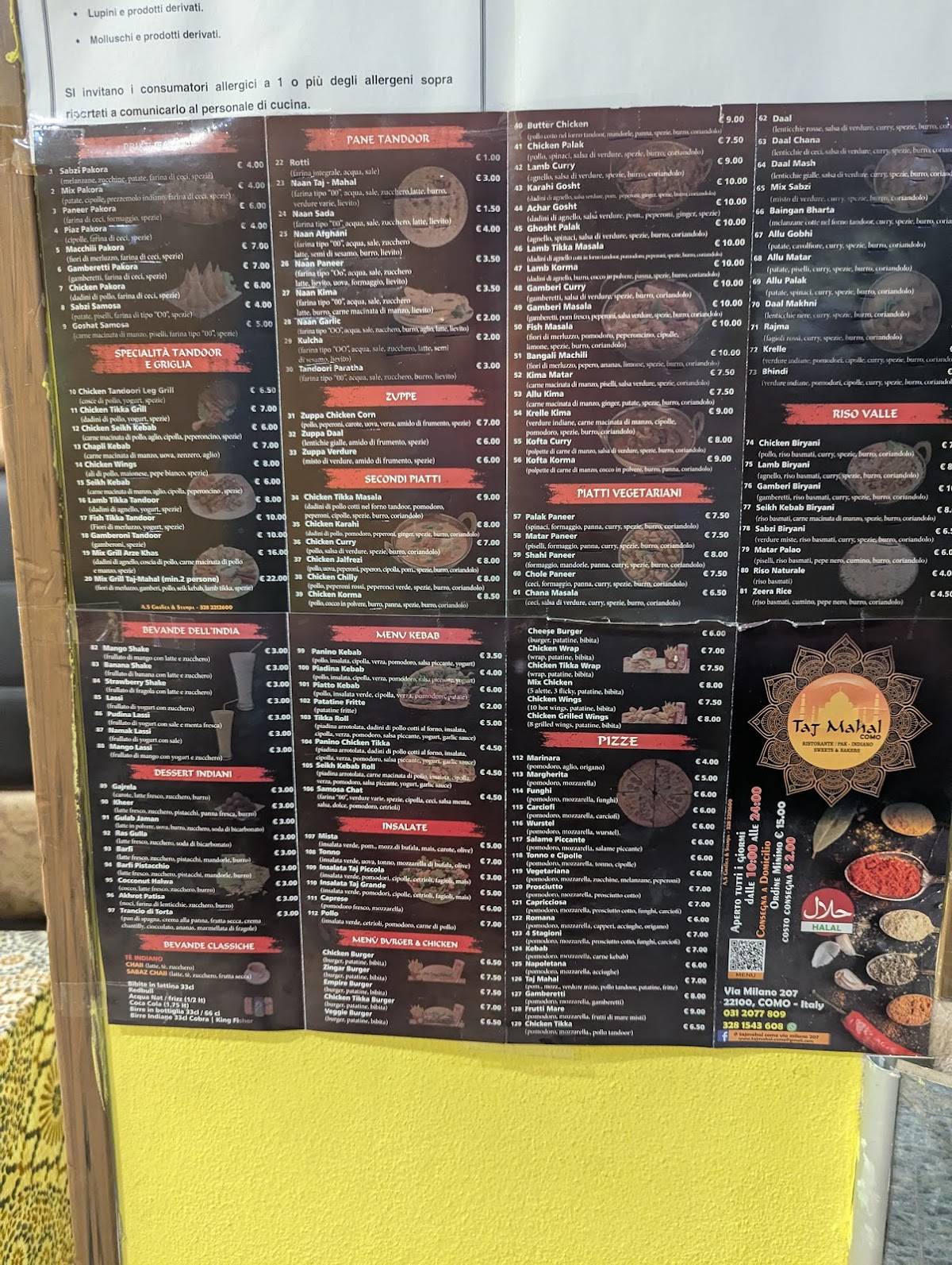 Menu di Taj Mahal 