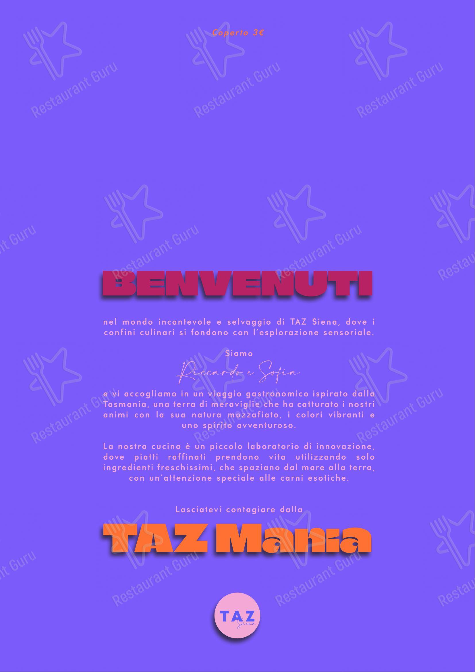 Menu bar per TAZ Siena ristorante