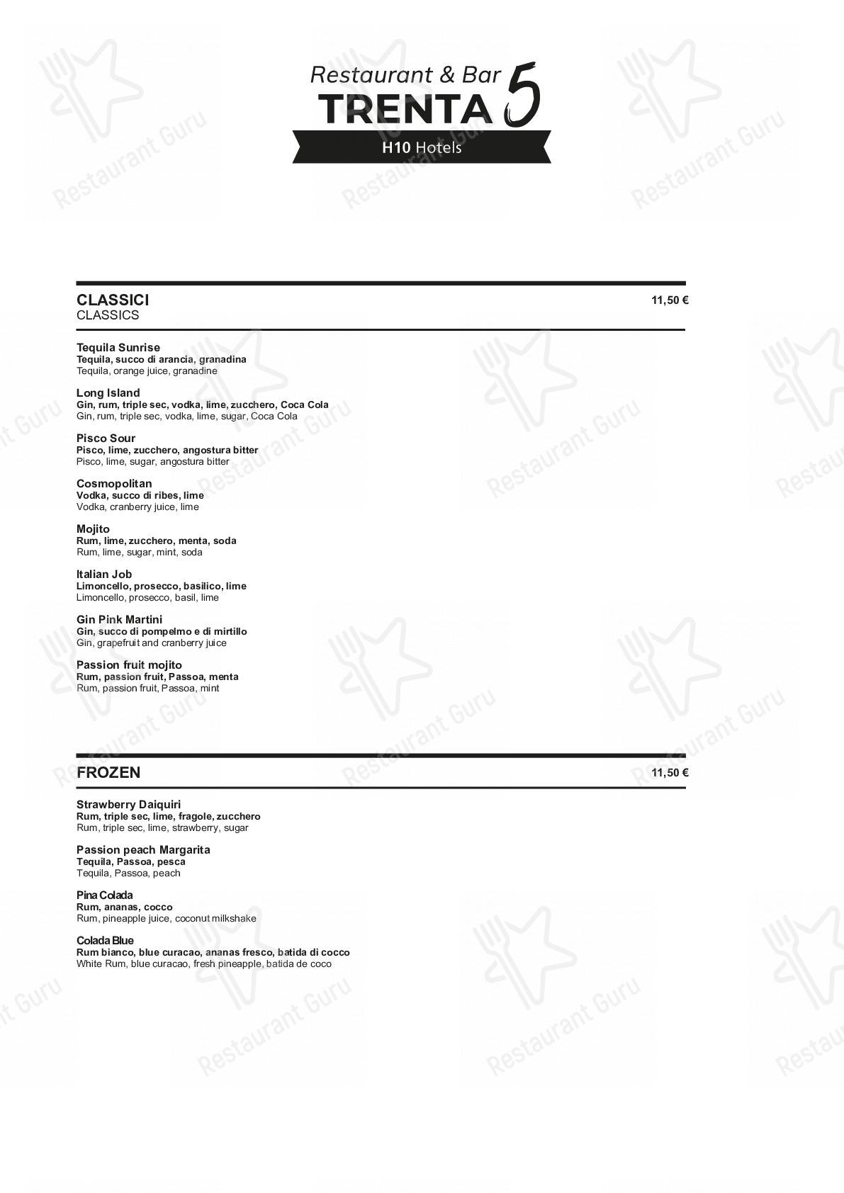 Menu per TRENTA5 Restaurant&Bar pub & bar