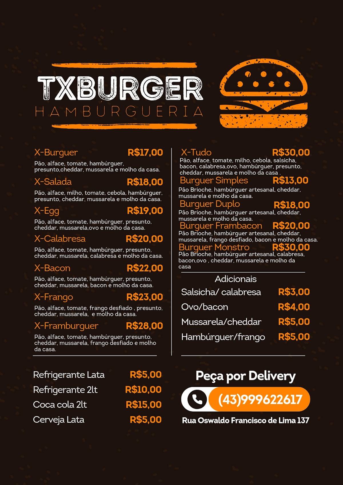 TX.Burguer cardápio