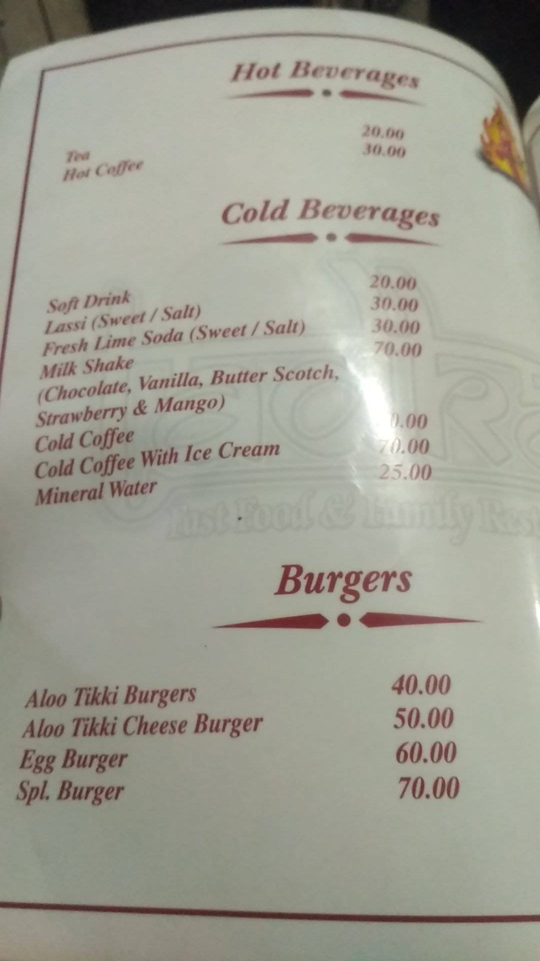 Tadka Restaurant menu