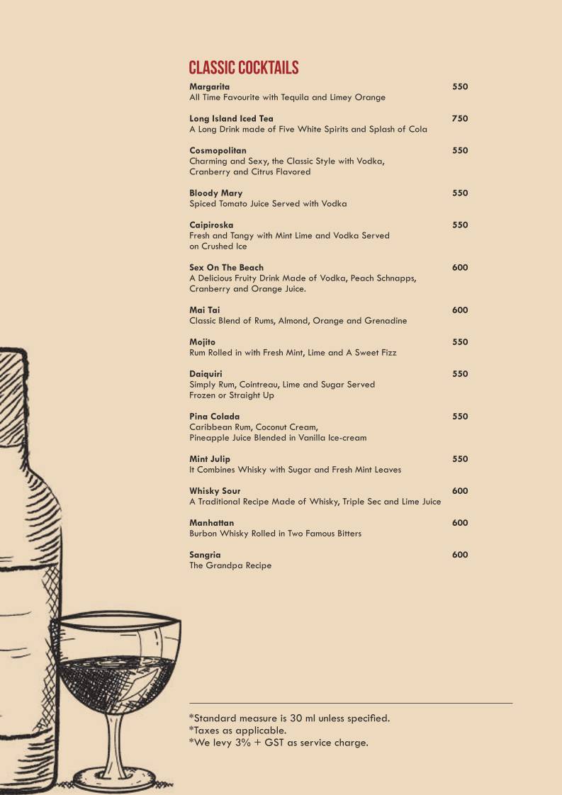 Tamarind Restaurant and Poolside, Colaba menu