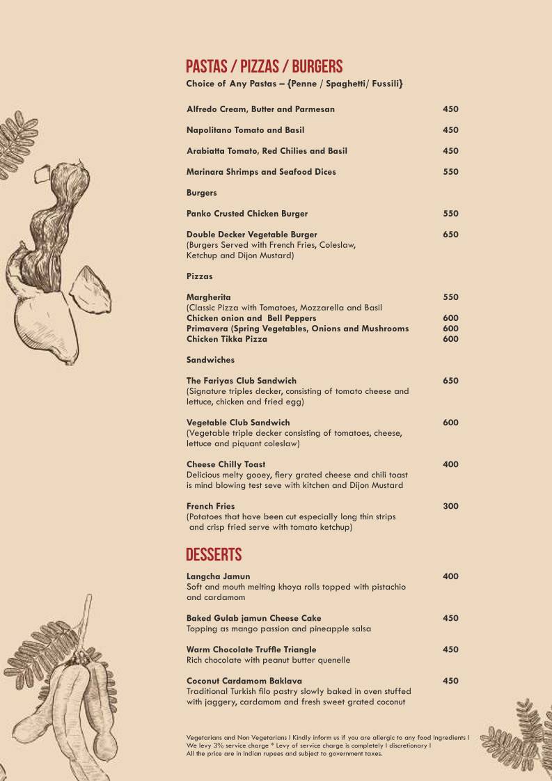 Tamarind Restaurant and Poolside, Colaba menu