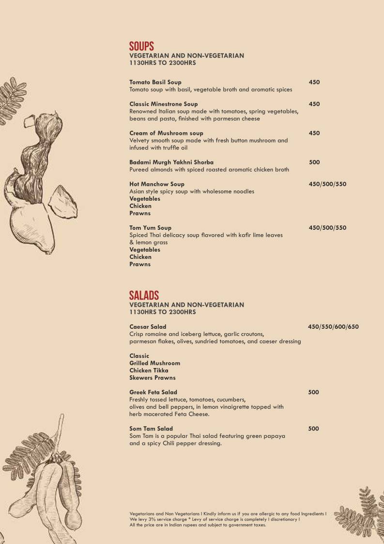 Tamarind Restaurant and Poolside, Colaba menu