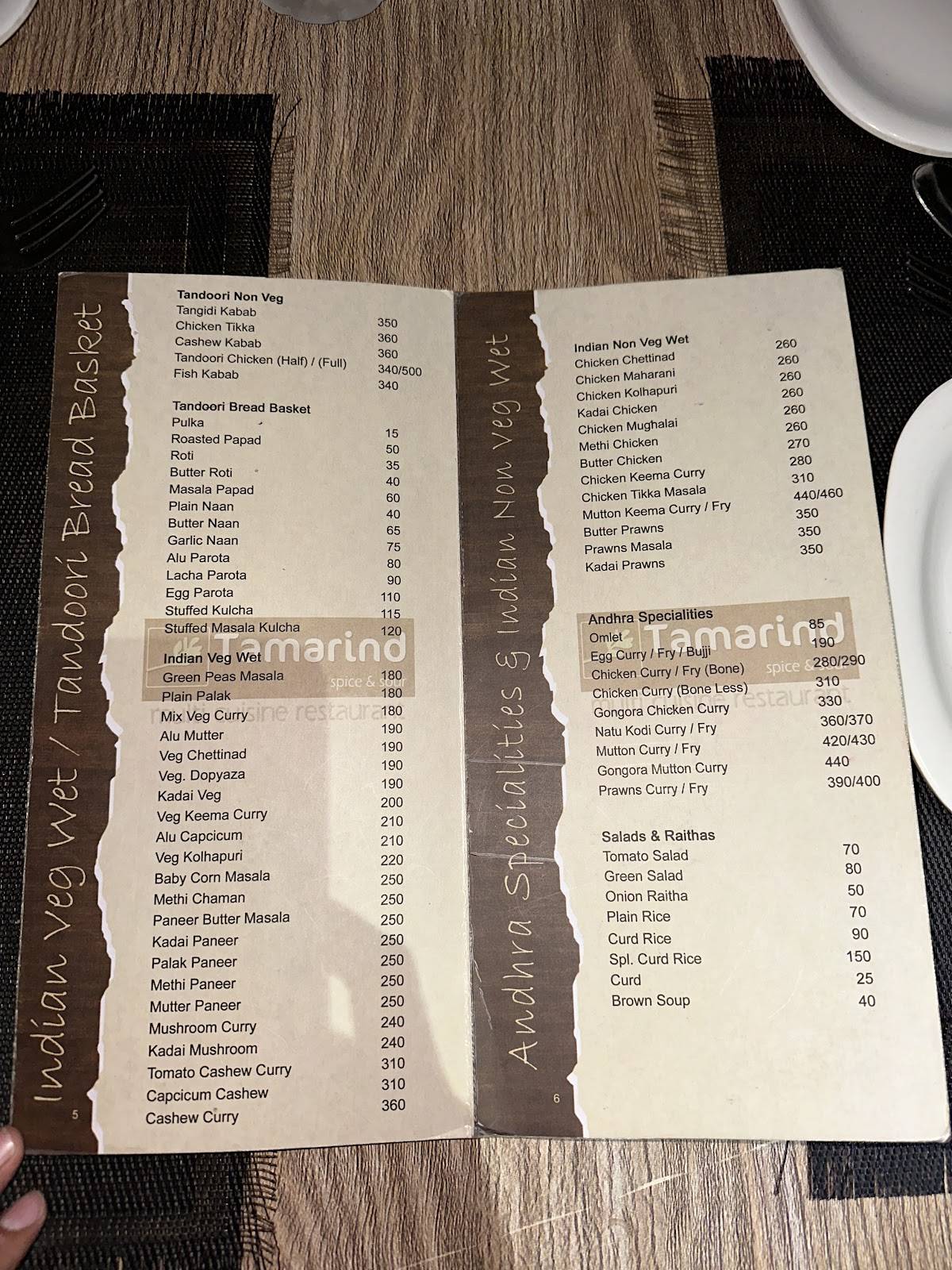 Tamarind Restaurant menu