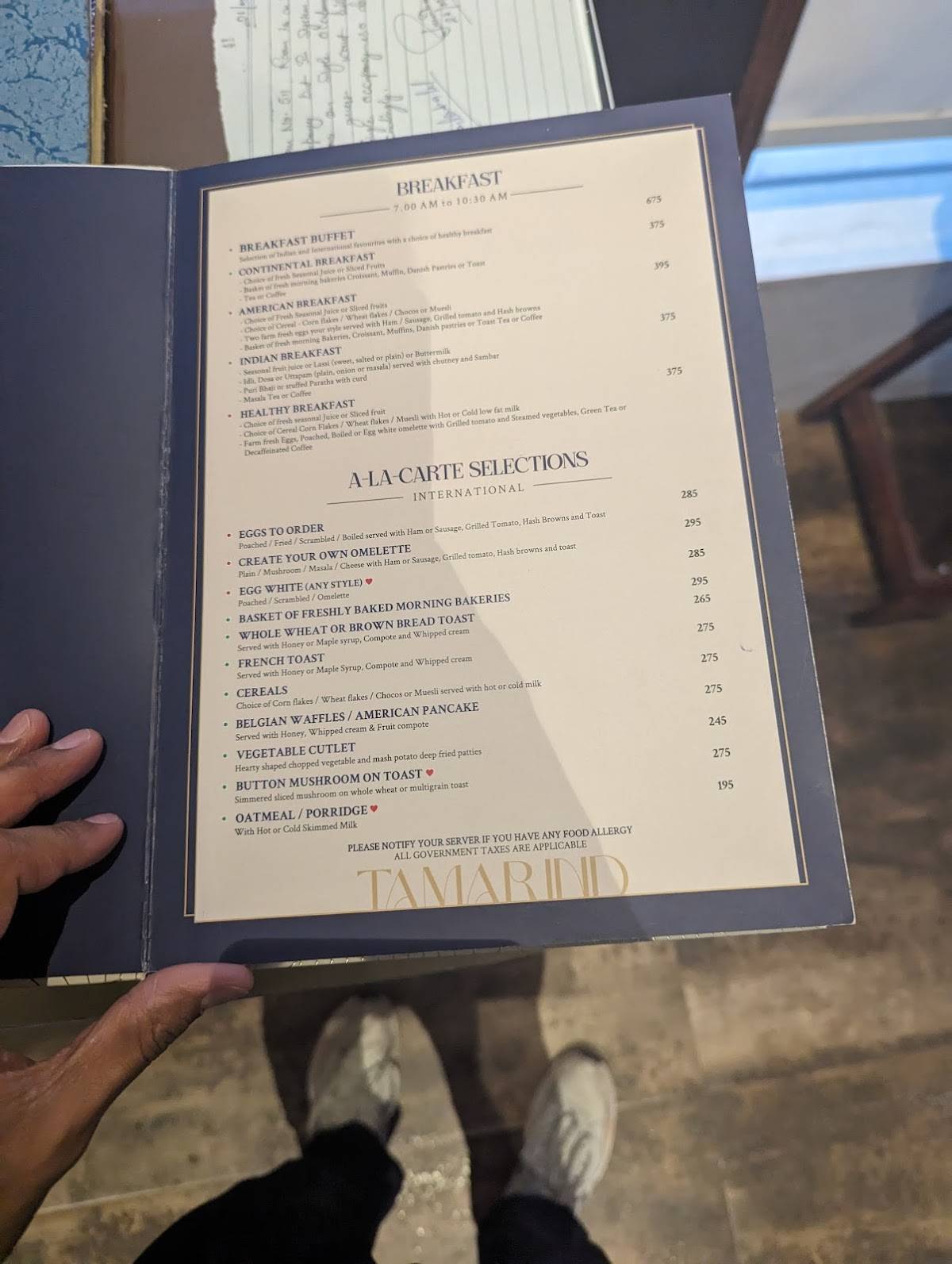 Tamarind Restaurant menu