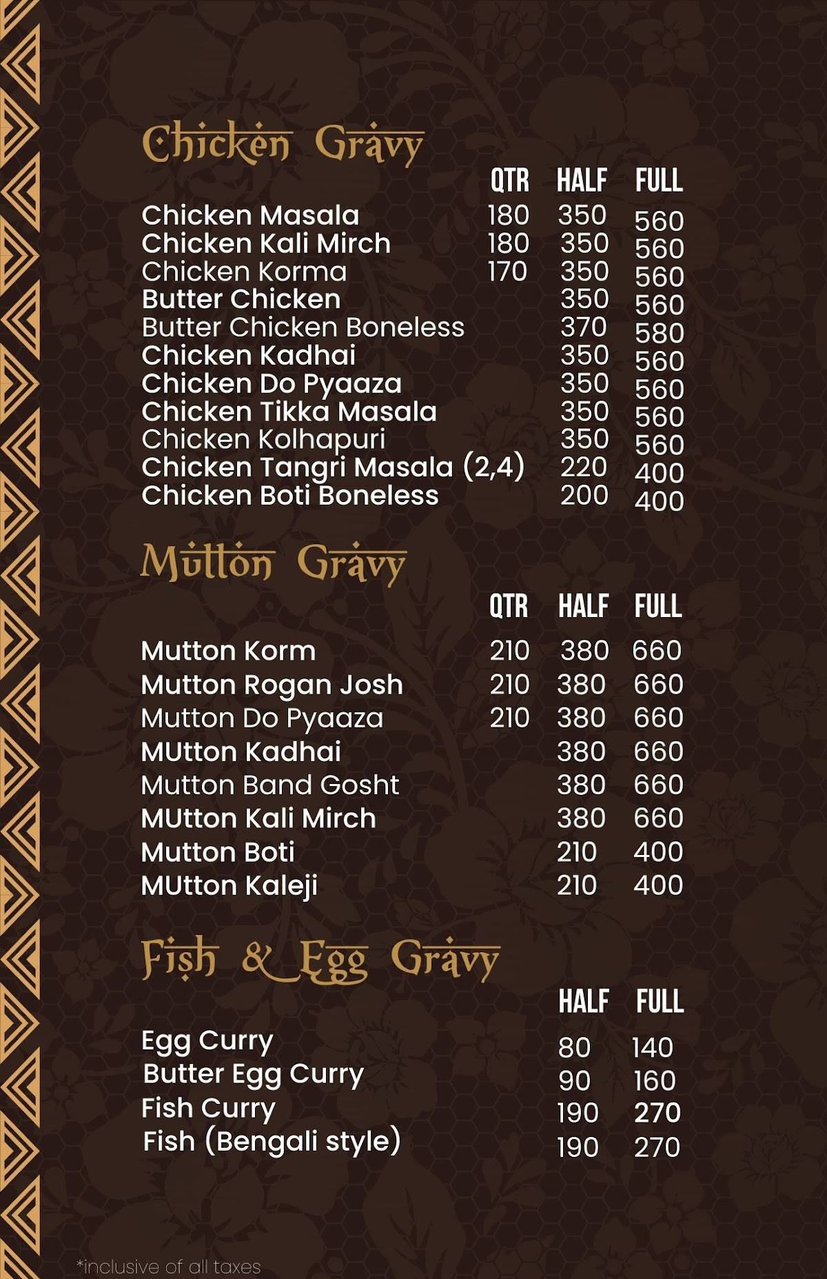 Tandoori Biryani menu
