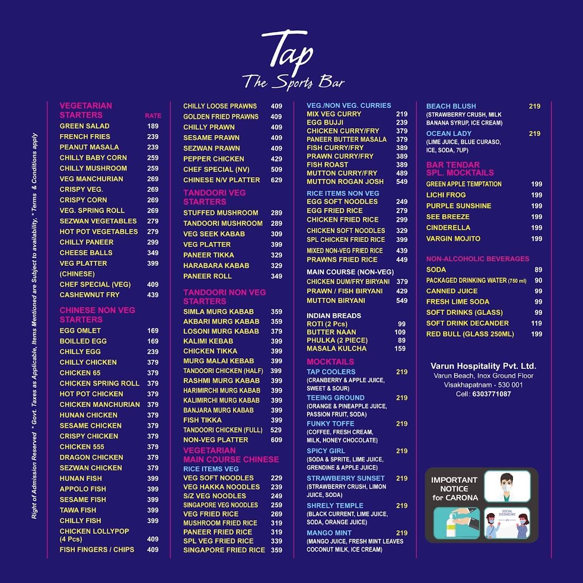 Tap The Sports Bar menu