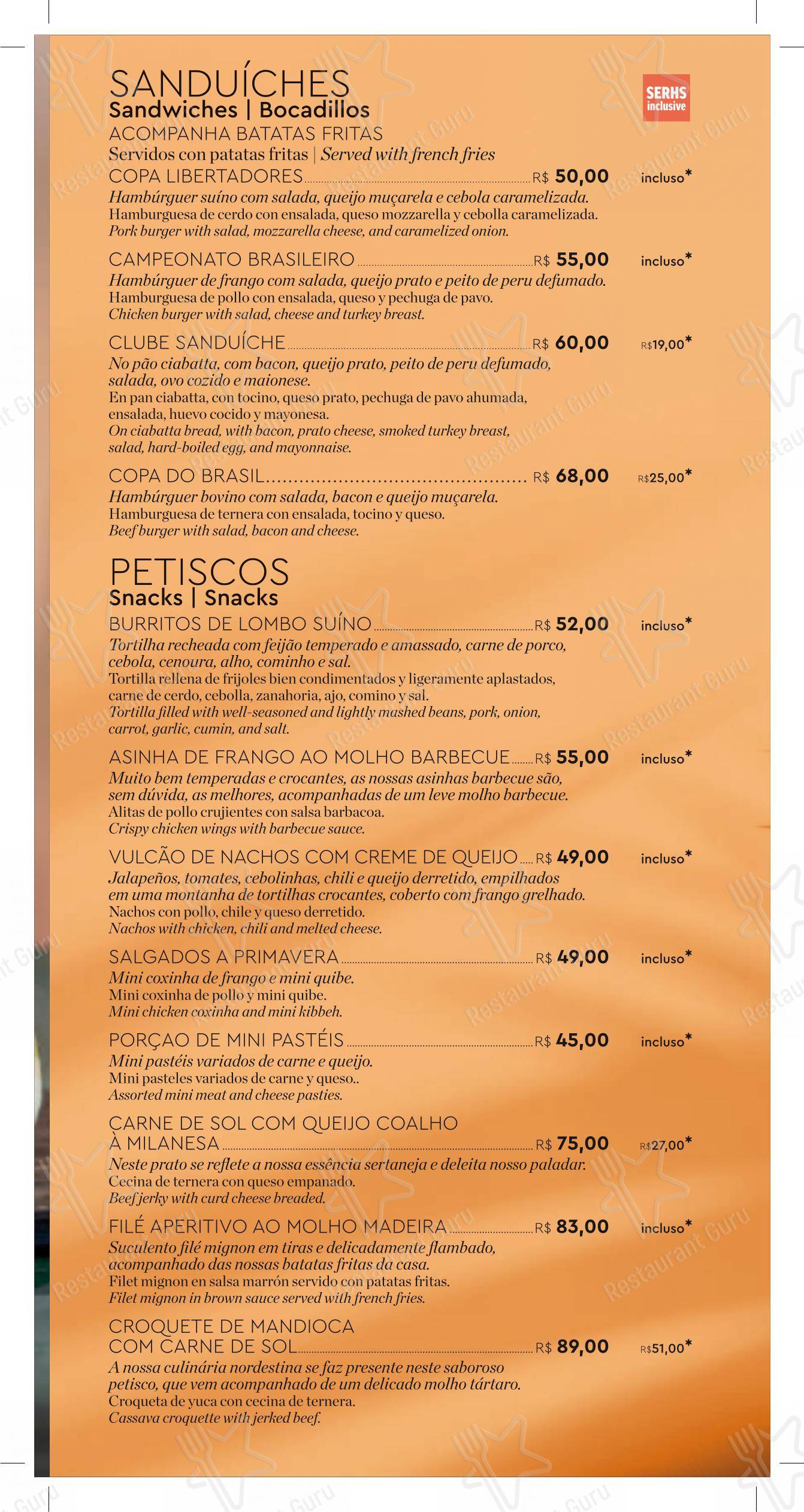 Ночное меню para Tapiro Grill em Natal
