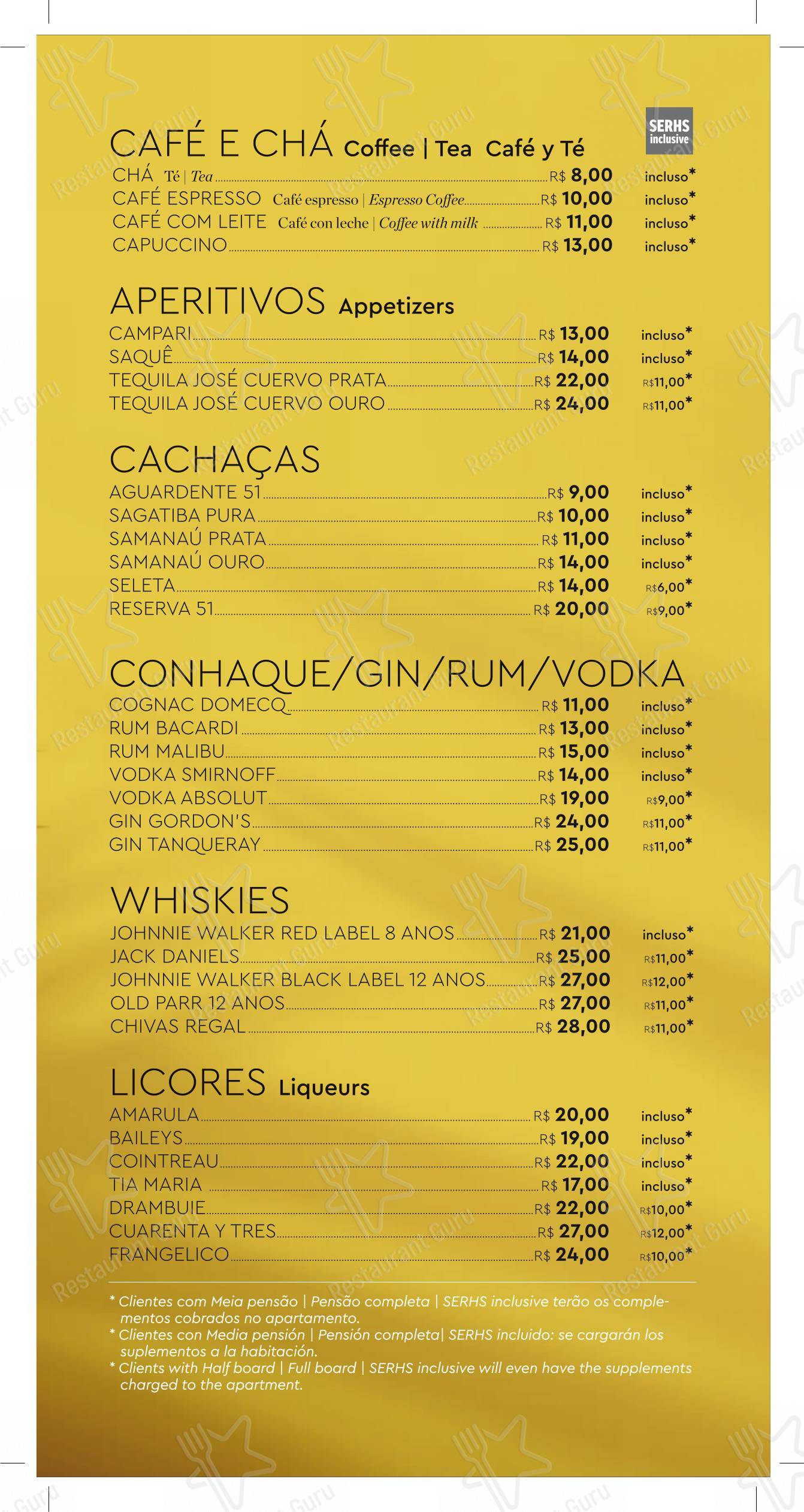 Tapiro Grill em Natal - Ночное меню