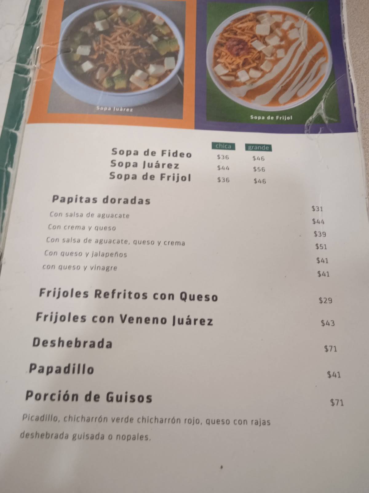 Carta del restaurante Taquería Juárez, Monterrey, Galeana Nte 123