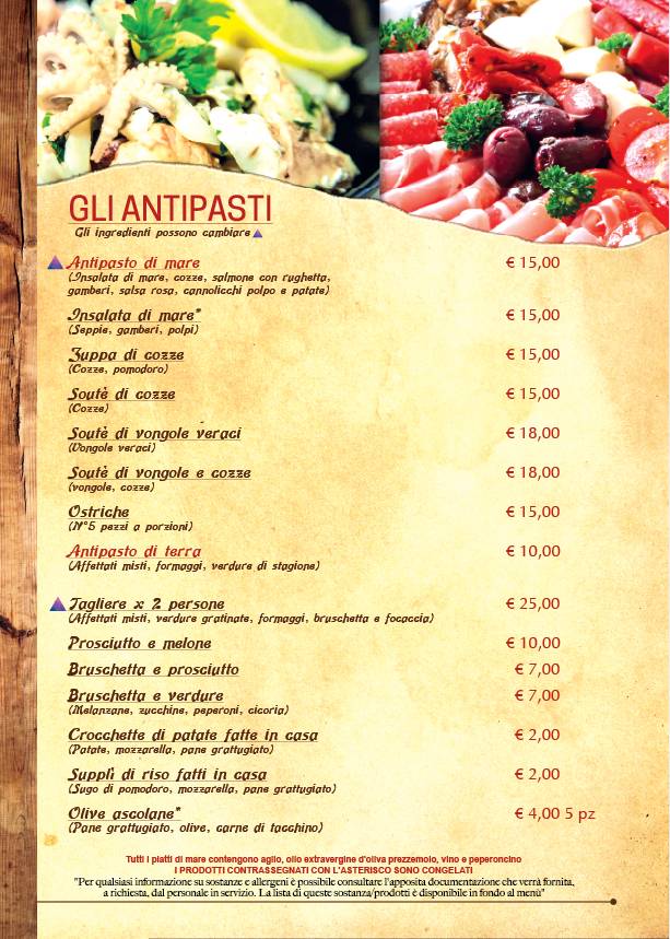 Menu di Lo Sperone 