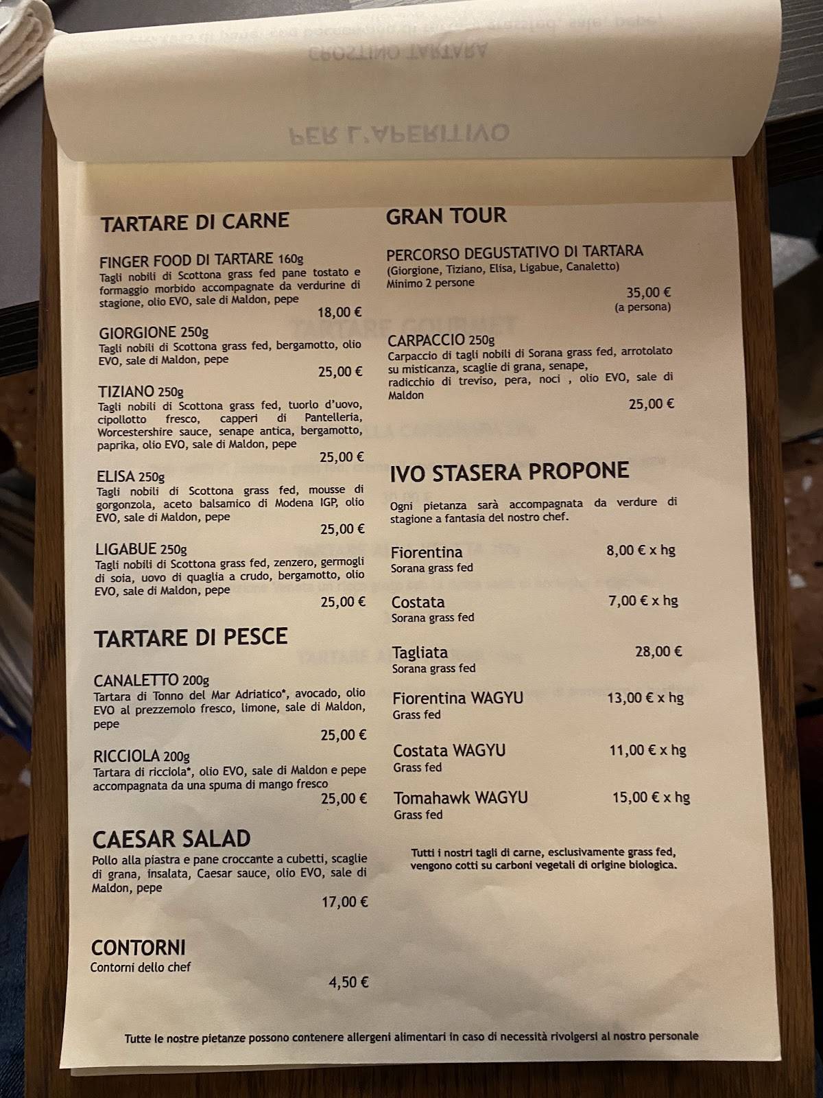Menu di Ristorante Tartara - Treviso 