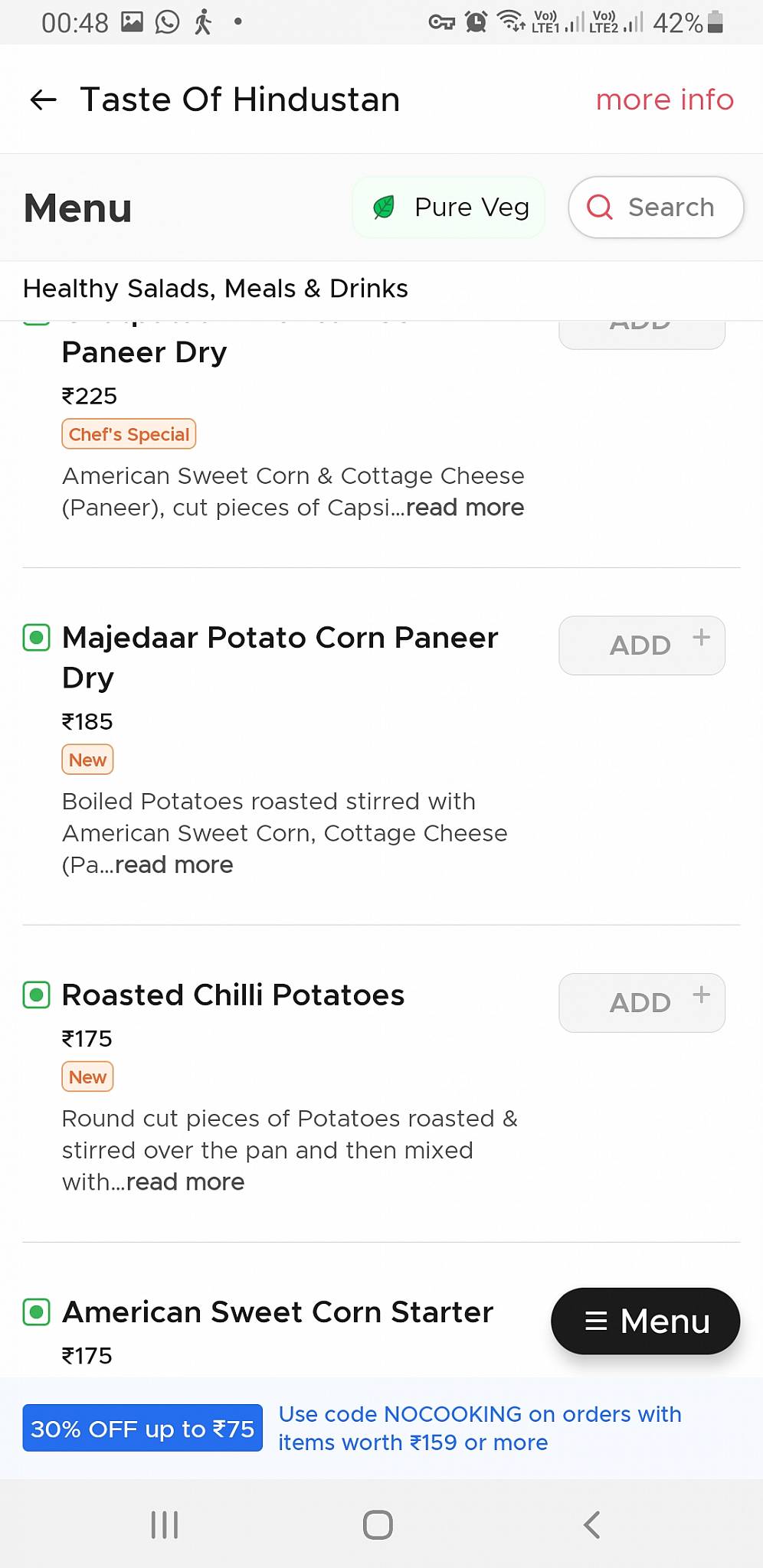 Taste of Hindustan menu