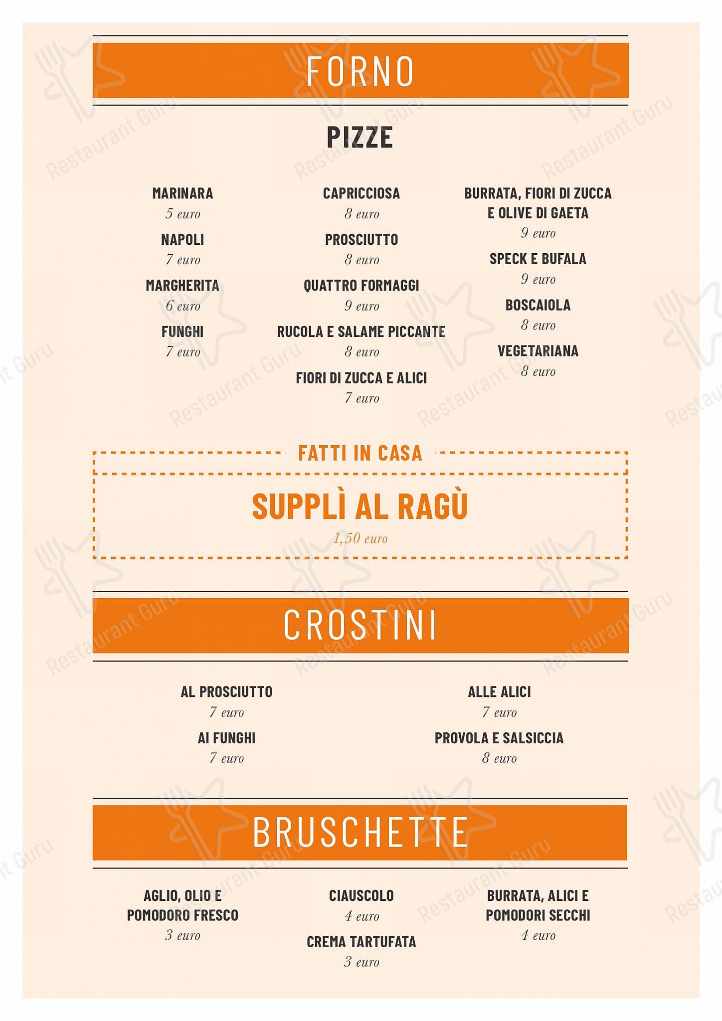 Menu di Taverna Cestia Roma - piatti e bevande