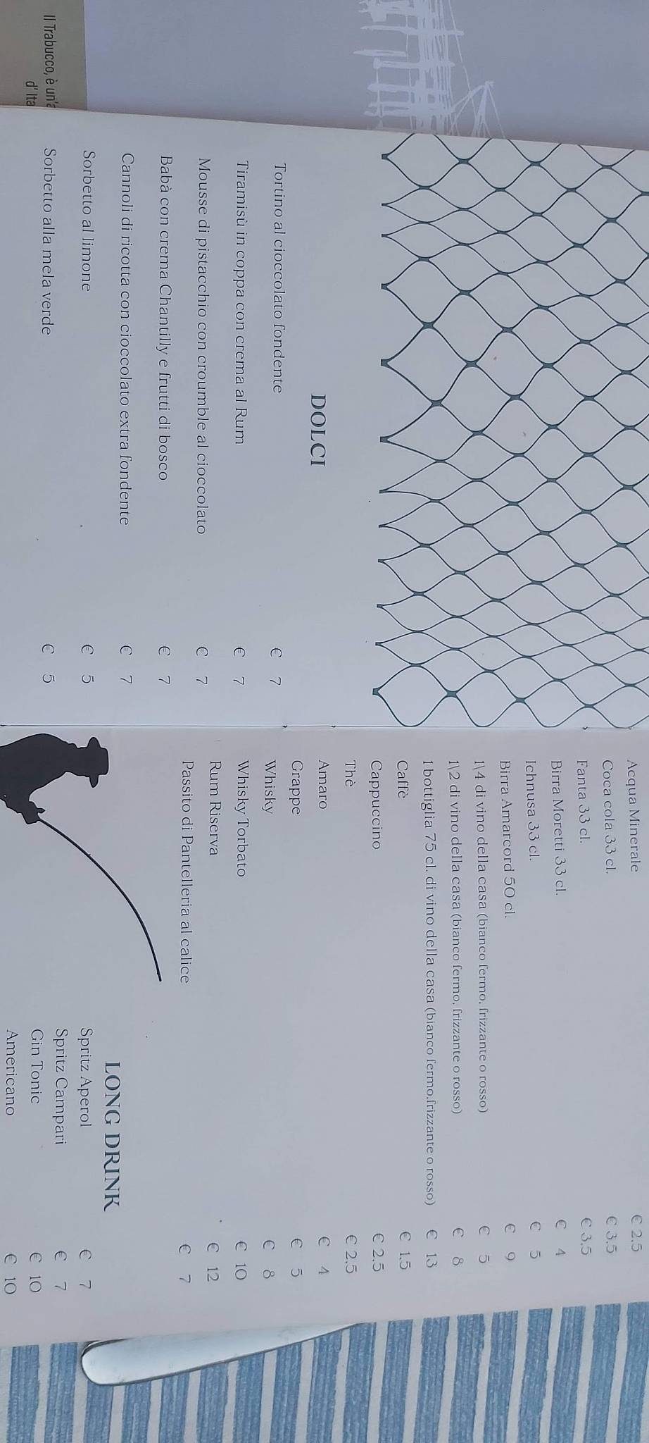 Menu di Taverna il Trabucco 