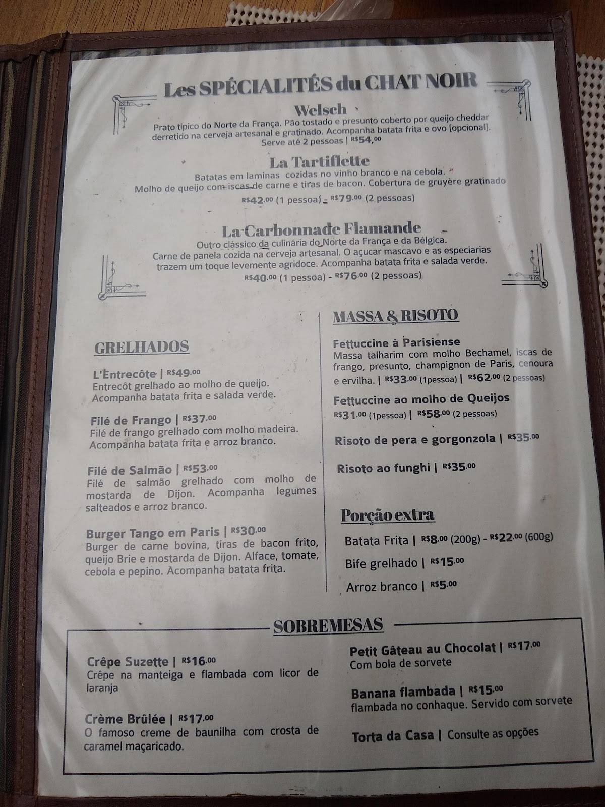 Taverne Le Chat Noir cardápio