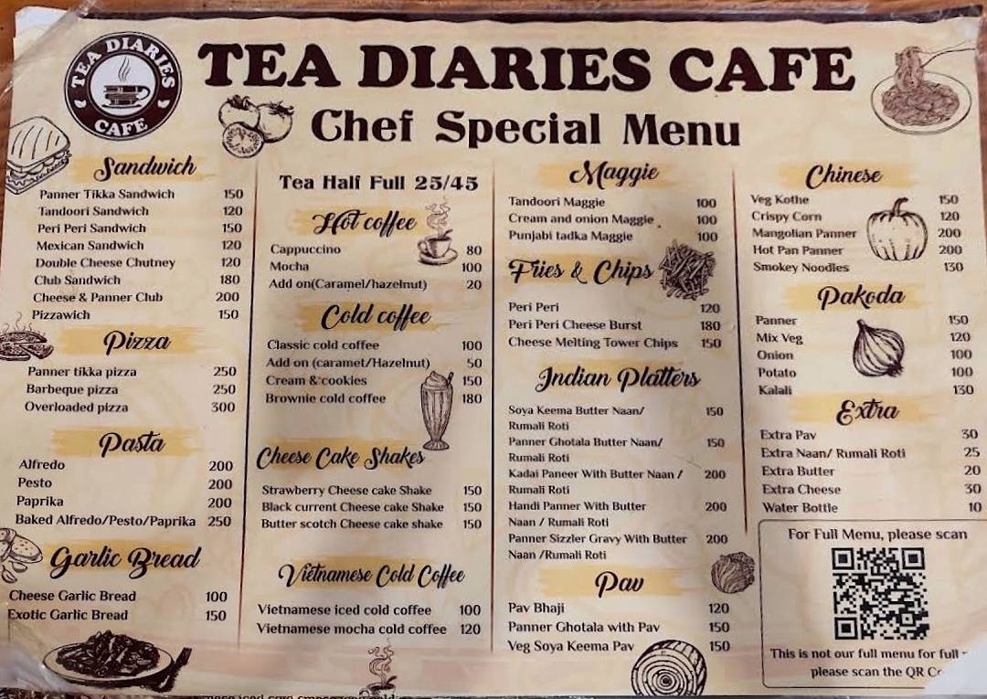 Tea Diaries Cafe menu